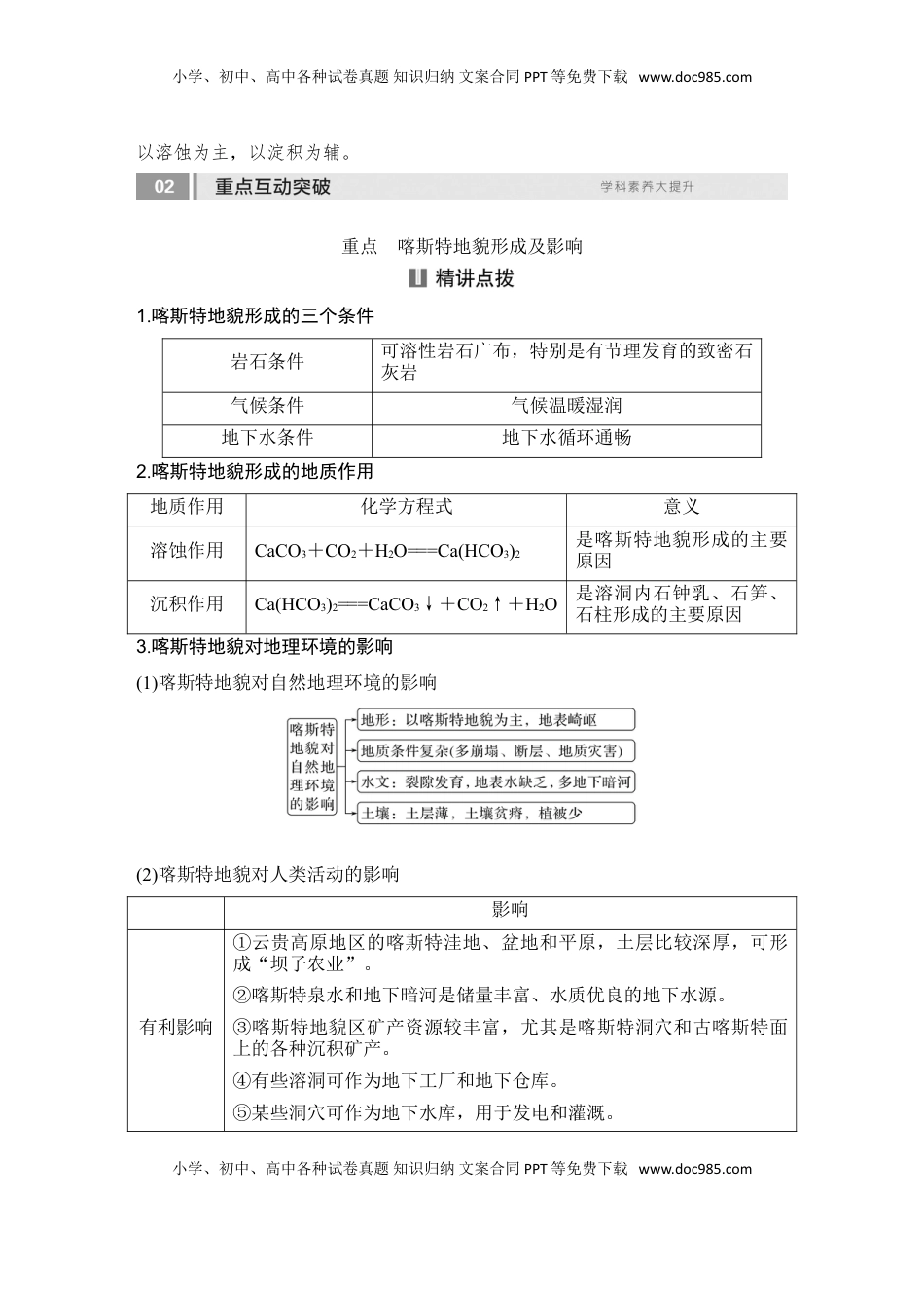 高考地理复习  2025届高中地理一轮复习讲义：第一部分自然地理第七单元地表形态的塑造第32课时　喀斯特地貌（学生版）.doc