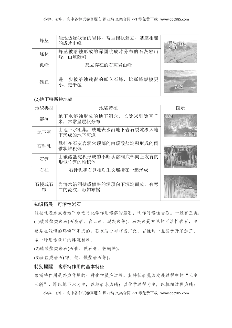 高考地理复习  2025届高中地理一轮复习讲义：第一部分自然地理第七单元地表形态的塑造第32课时　喀斯特地貌（教师版）.doc