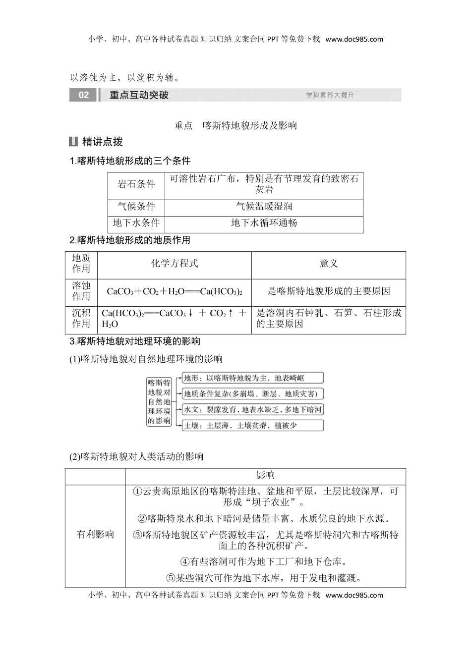 高考地理复习  2025届高中地理一轮复习讲义：第一部分自然地理第七单元地表形态的塑造第32课时　喀斯特地貌（教师版）.doc