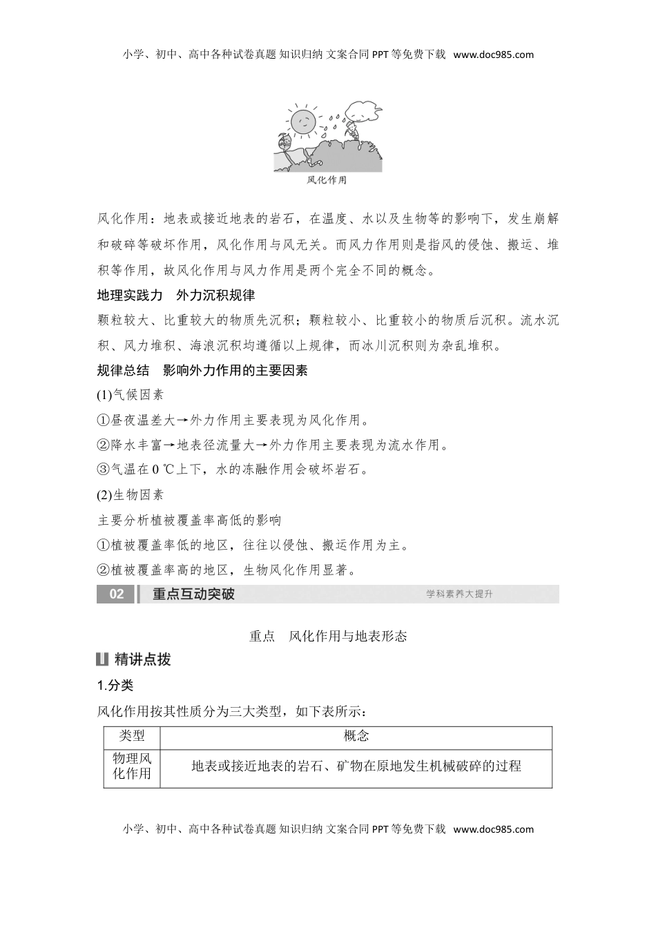 高考地理复习  2025届高中地理一轮复习讲义：第一部分自然地理第七单元地表形态的塑造第31课时　外力作用与地表形态（教师版）.doc