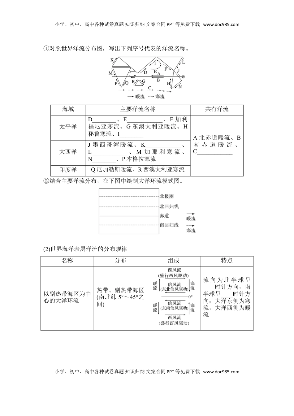 高考地理复习  2025届高中地理一轮复习讲义：第一部分自然地理第六单元地球上的水第26课时　洋流（学生版）.doc