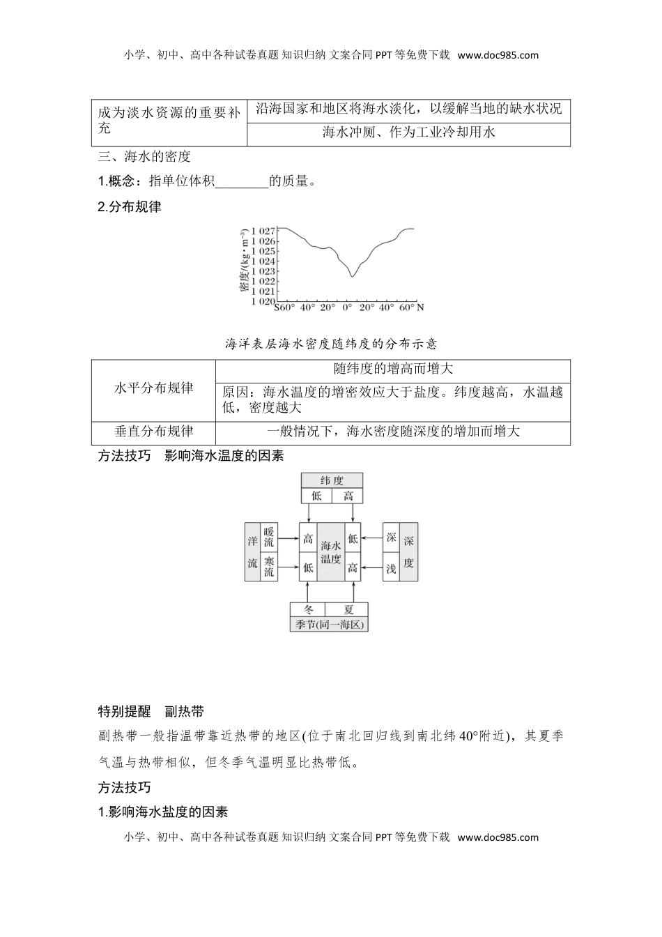 高考地理复习  2025届高中地理一轮复习讲义：第一部分自然地理第六单元地球上的水第24课时　海水的性质（学生版）.doc