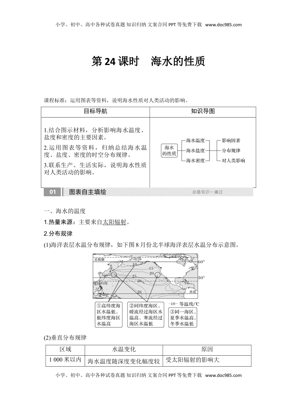 高考地理复习  2025届高中地理一轮复习讲义：第一部分自然地理第六单元地球上的水第24课时　海水的性质（教师版）.doc