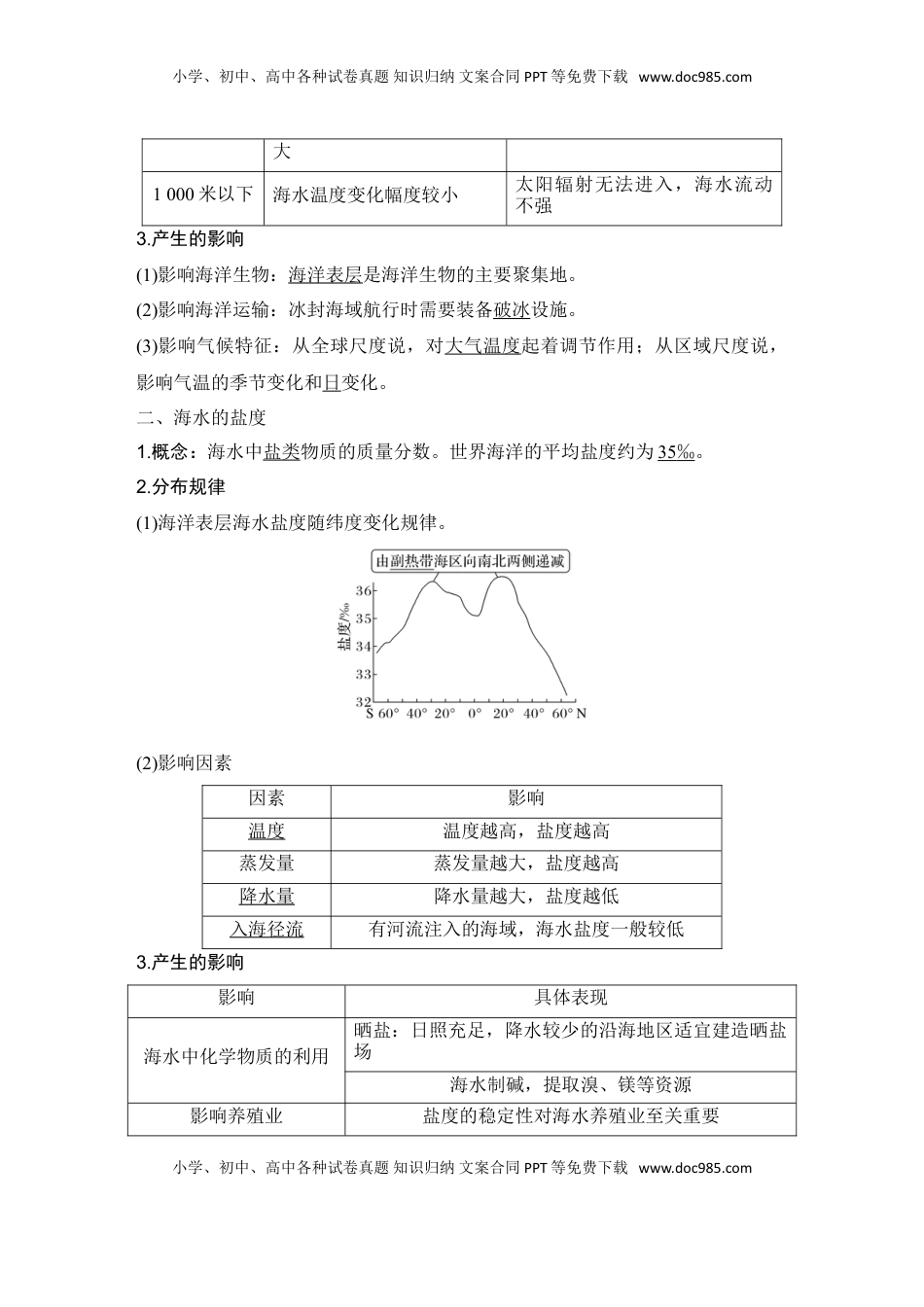 高考地理复习  2025届高中地理一轮复习讲义：第一部分自然地理第六单元地球上的水第24课时　海水的性质（教师版）.doc