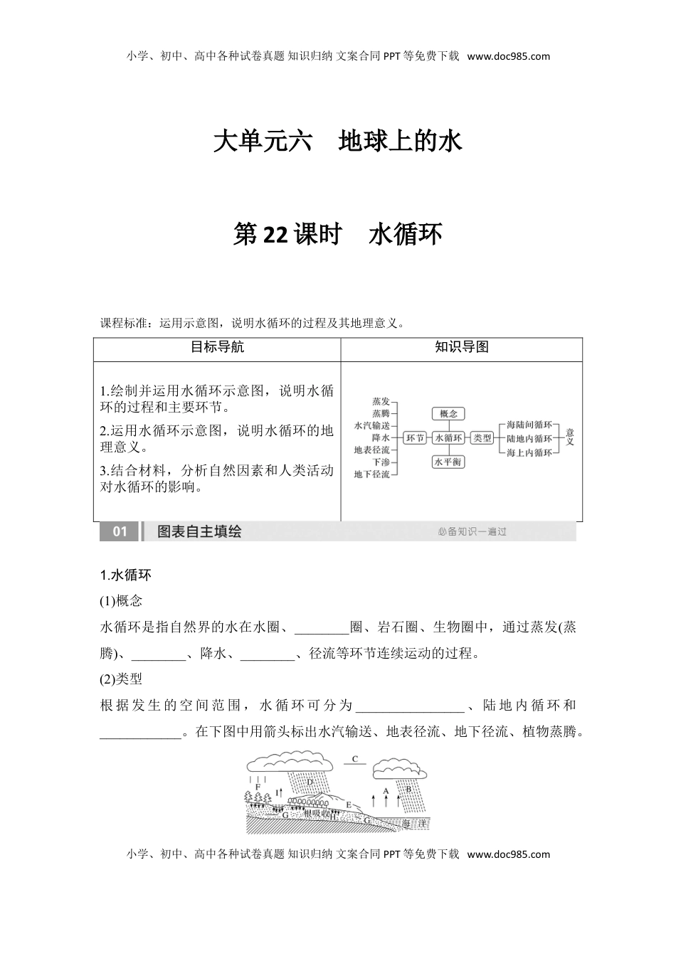 高考地理复习  2025届高中地理一轮复习讲义：第一部分自然地理第六单元地球上的水第22课时　水循环（学生版）.doc
