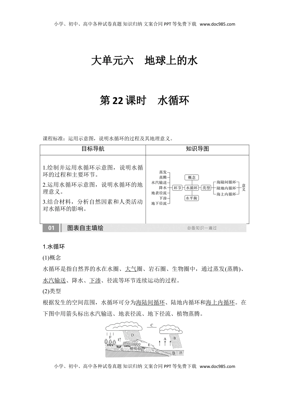 高考地理复习  2025届高中地理一轮复习讲义：第一部分自然地理第六单元地球上的水第22课时　水循环（教师版）.doc