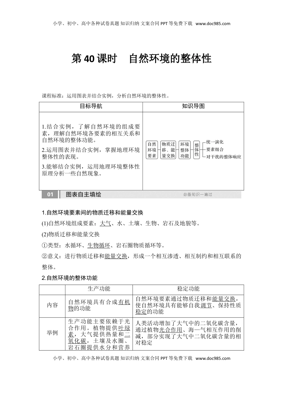 高考地理复习  2025届高中地理一轮复习讲义：第一部分自然地理第八单元自然环境的整体性与差异性第40课时　自然环境的整体性（教师版）.doc