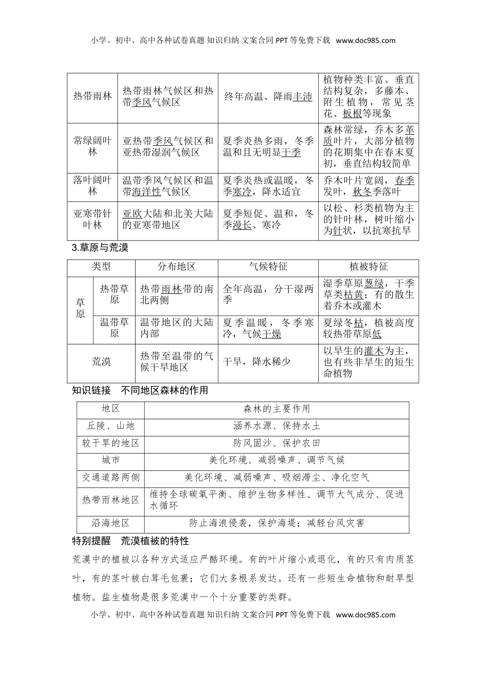 高考地理复习  2025届高中地理一轮复习讲义：第一部分自然地理第八单元自然环境的整体性与差异性第38课时　植被（教师版）.doc