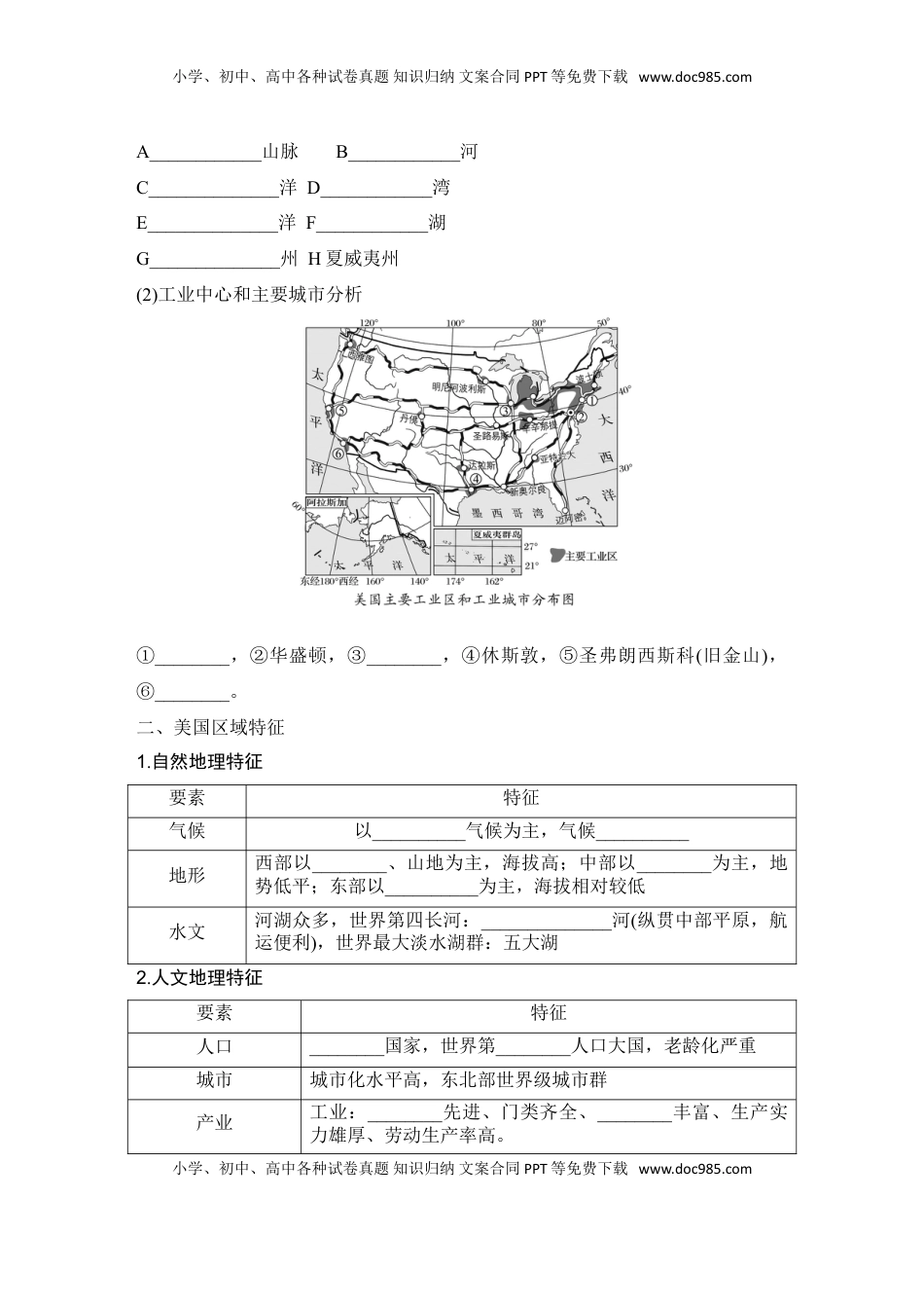 高考地理复习  2025届高中地理一轮复习讲义：第五部分区域地理第二十一单元世界热点区域第85课时　美国　巴西　澳大利亚（学生版）.doc