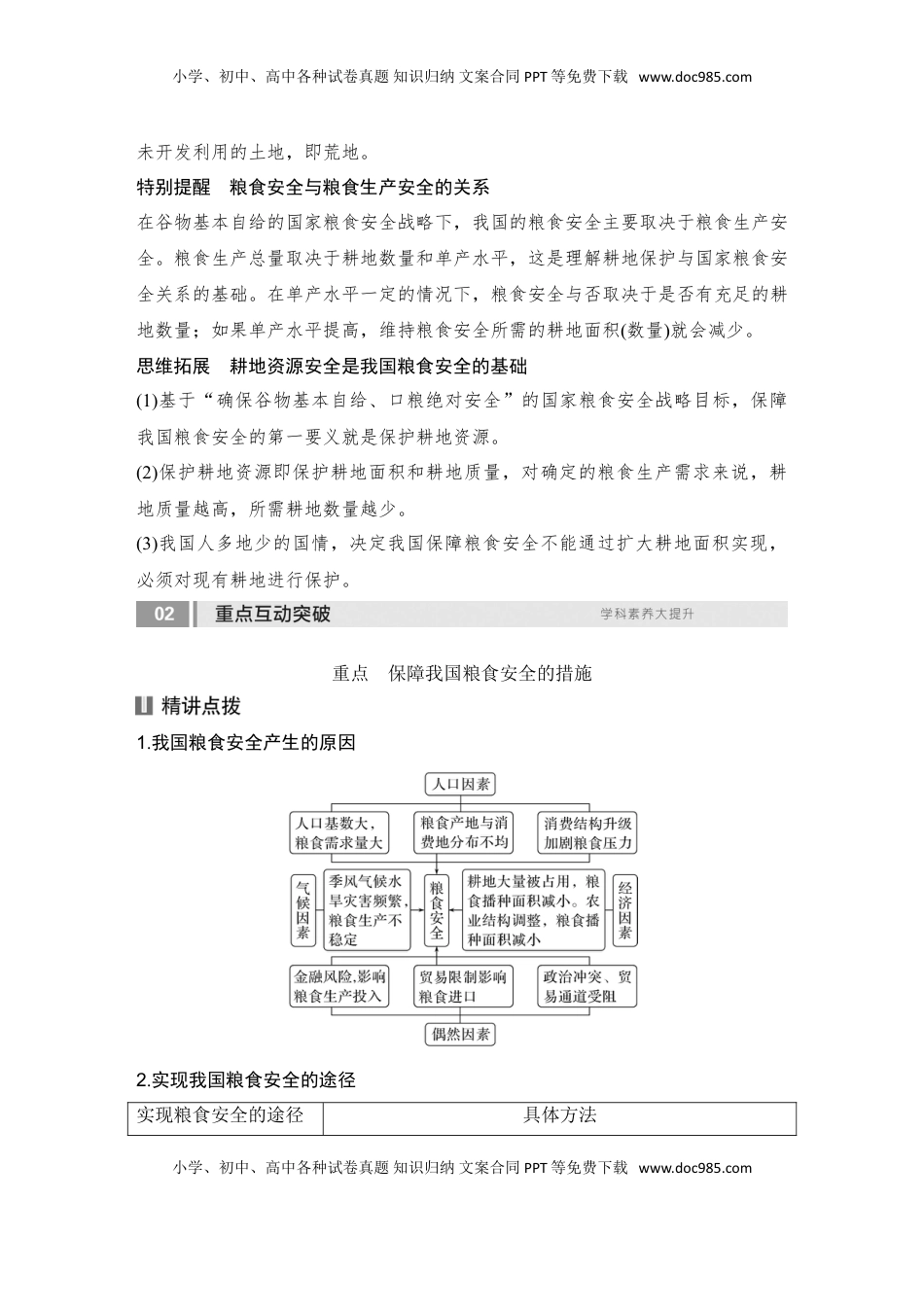高考地理复习  2025届高中地理一轮复习讲义：第四部分资源、环境与国家安全第十九单元资源安全与国家安全第76课时　中国的耕地资源与粮食安全（学生版）.doc