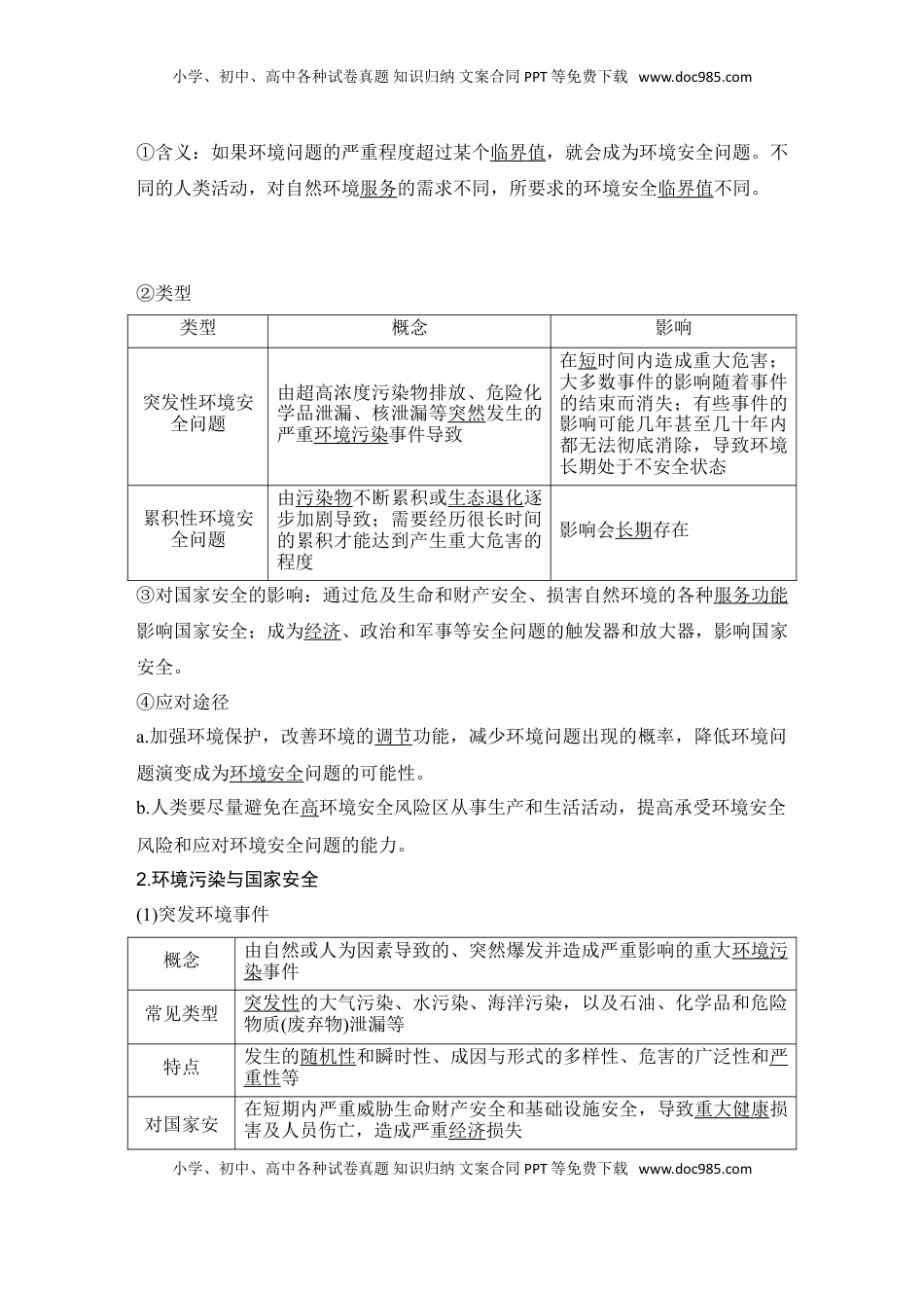 高考地理复习  2025届高中地理一轮复习讲义：第四部分资源、环境与国家安全第二十单元环境安全与资源安全第78课时　环境污染与国家安全（教师版）.doc