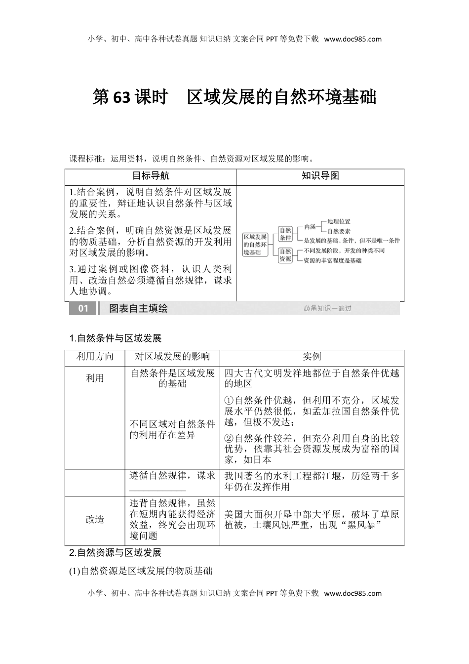 高考地理复习  2025届高中地理一轮复习讲义：第三部分区域发展第十五单元区域与区域发展第63课时　区域发展的自然环境基础（学生版）.doc