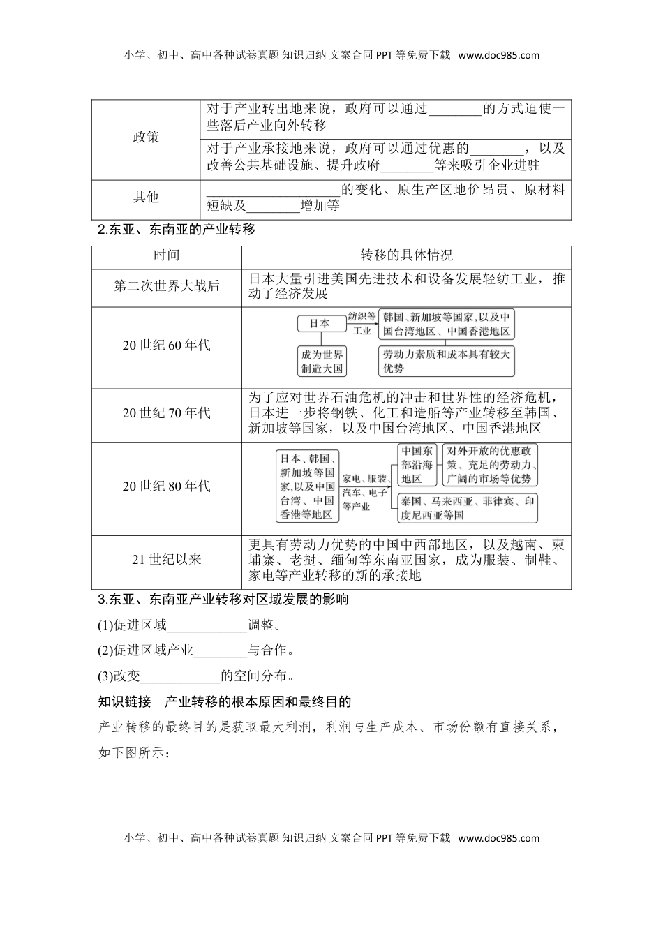 高考地理复习  2025届高中地理一轮复习讲义：第三部分区域发展第十七单元区际联系与区域协调发展第70课时　产业转移（学生版）.doc