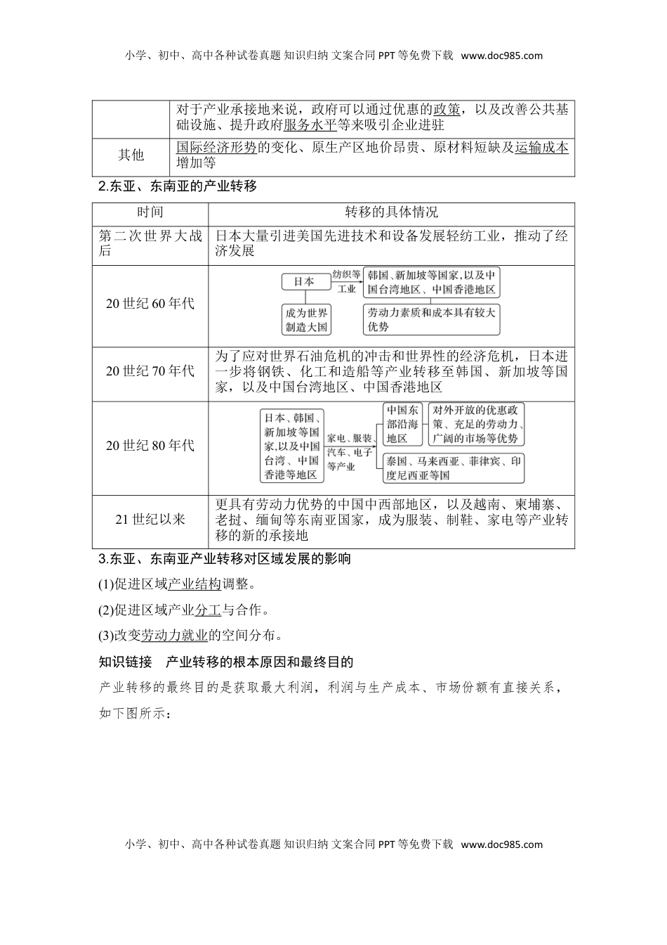 高考地理复习  2025届高中地理一轮复习讲义：第三部分区域发展第十七单元区际联系与区域协调发展第70课时　产业转移（教师版）.doc