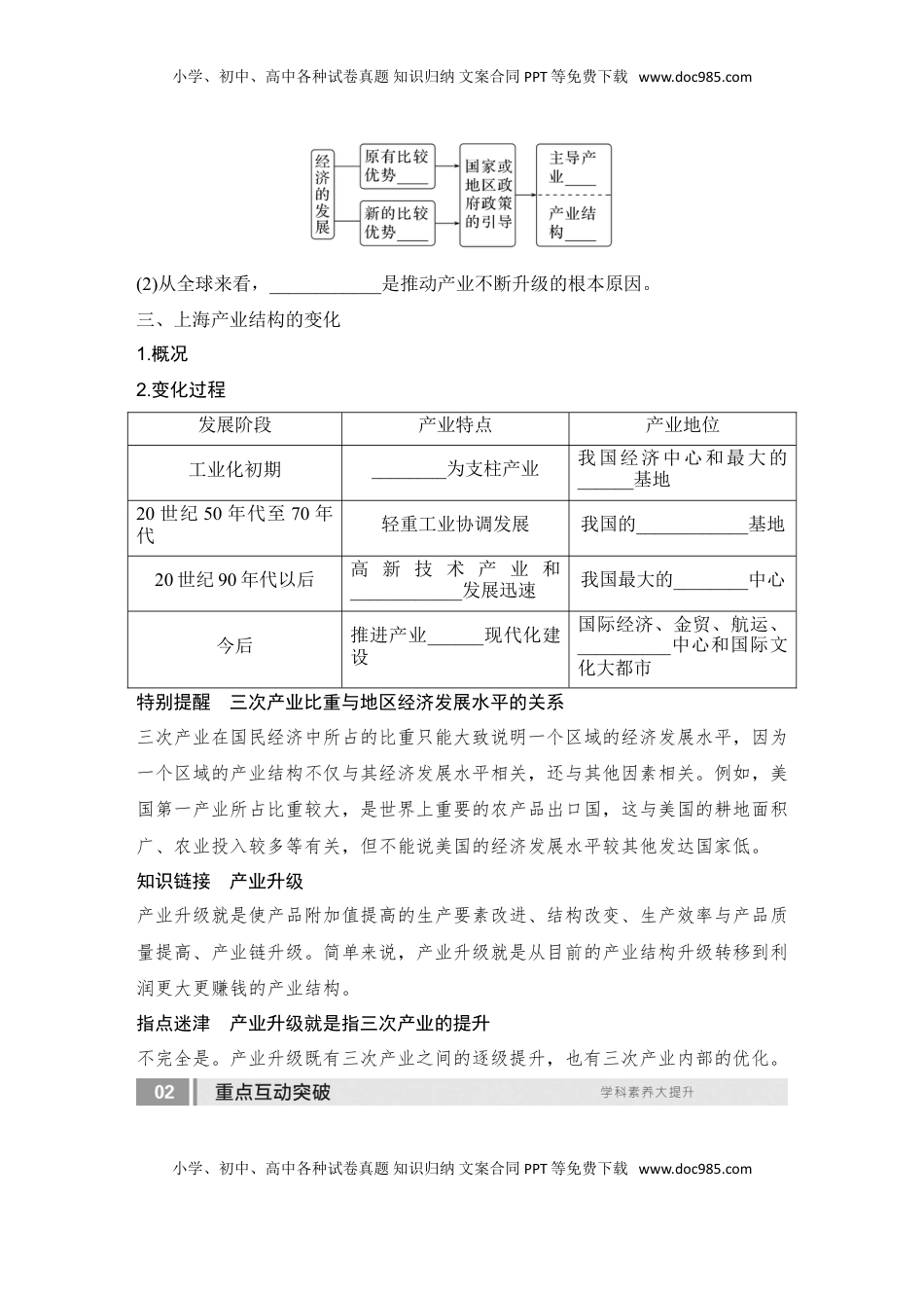高考地理复习  2025届高中地理一轮复习讲义：第三部分区域发展第十六单元城市、产业与区域发展第67课时　地区产业结构变化（学生版）.doc