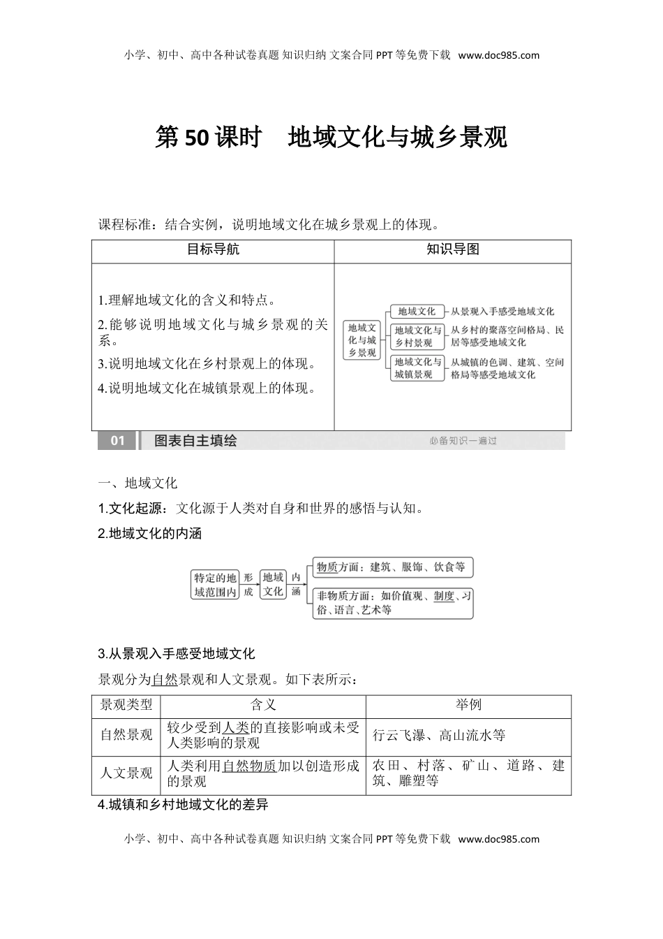 高考地理复习  2025届高中地理一轮复习讲义：第二部分人文地理第十一单元乡村和城镇第50课时　地域文化与城乡景观（教师版）.doc