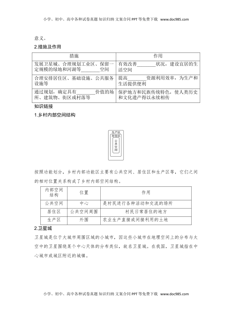 高考地理复习  2025届高中地理一轮复习讲义：第二部分人文地理第十一单元乡村和城镇第48课时　乡村和城镇空间结构（学生版）.doc