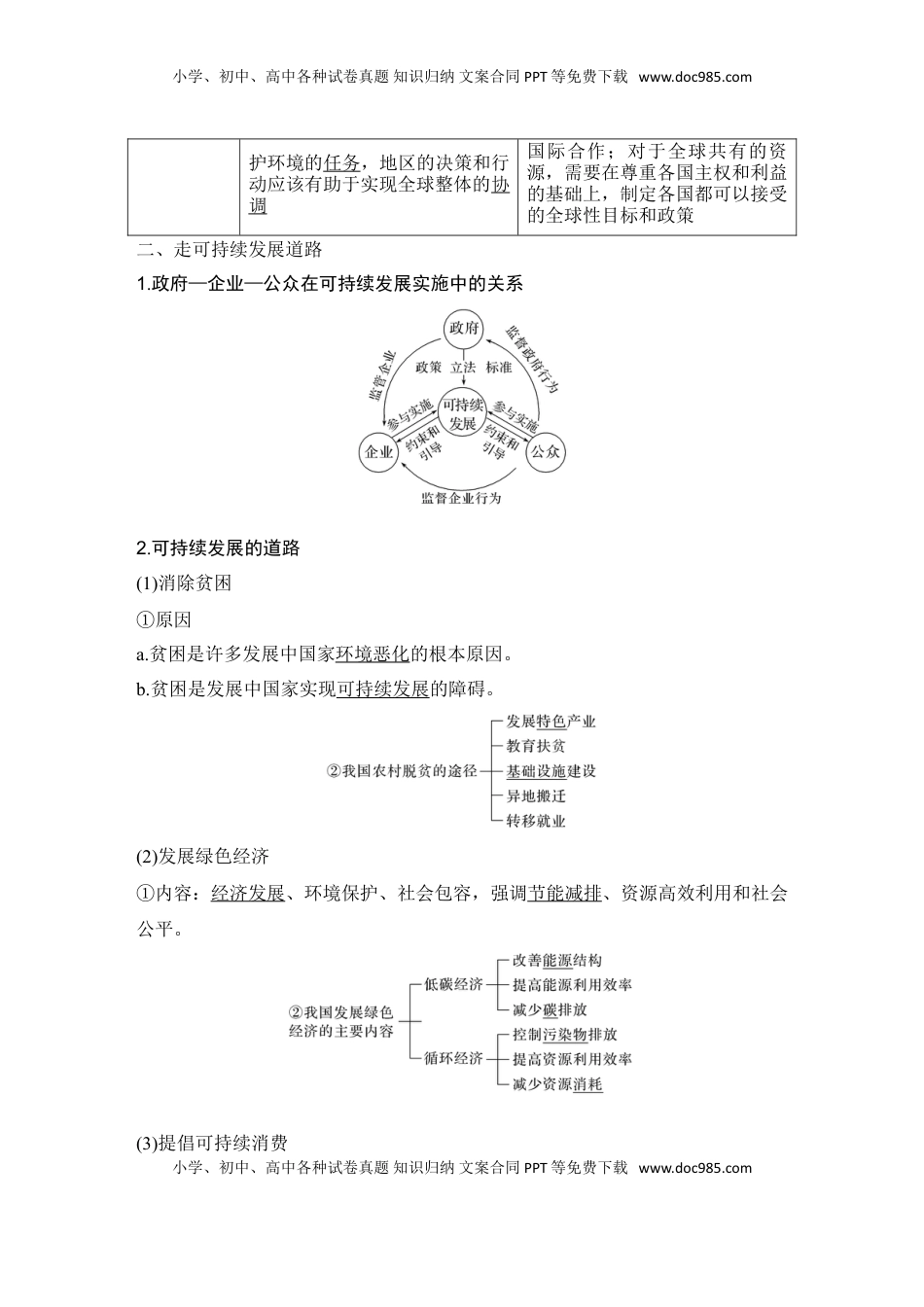 高考地理复习  2025届高中地理一轮复习讲义：第二部分人文地理第十四单元环境与发展第59课时　走向人地协调——可持续发展（教师版）.doc