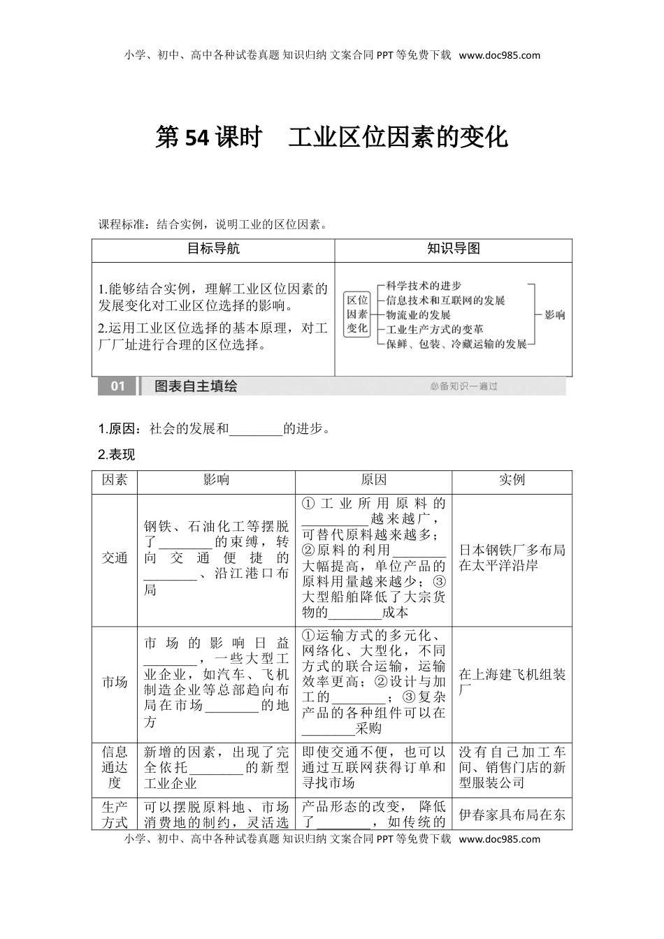 高考地理复习  2025届高中地理一轮复习讲义：第二部分人文地理第十二单元产业区位因素第54课时　工业区位因素的变化（学生版）.doc