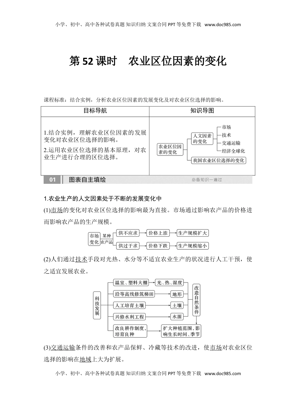高考地理复习  2025届高中地理一轮复习讲义：第二部分人文地理第十二单元产业区位因素第52课时　农业区位因素的变化（教师版）.doc