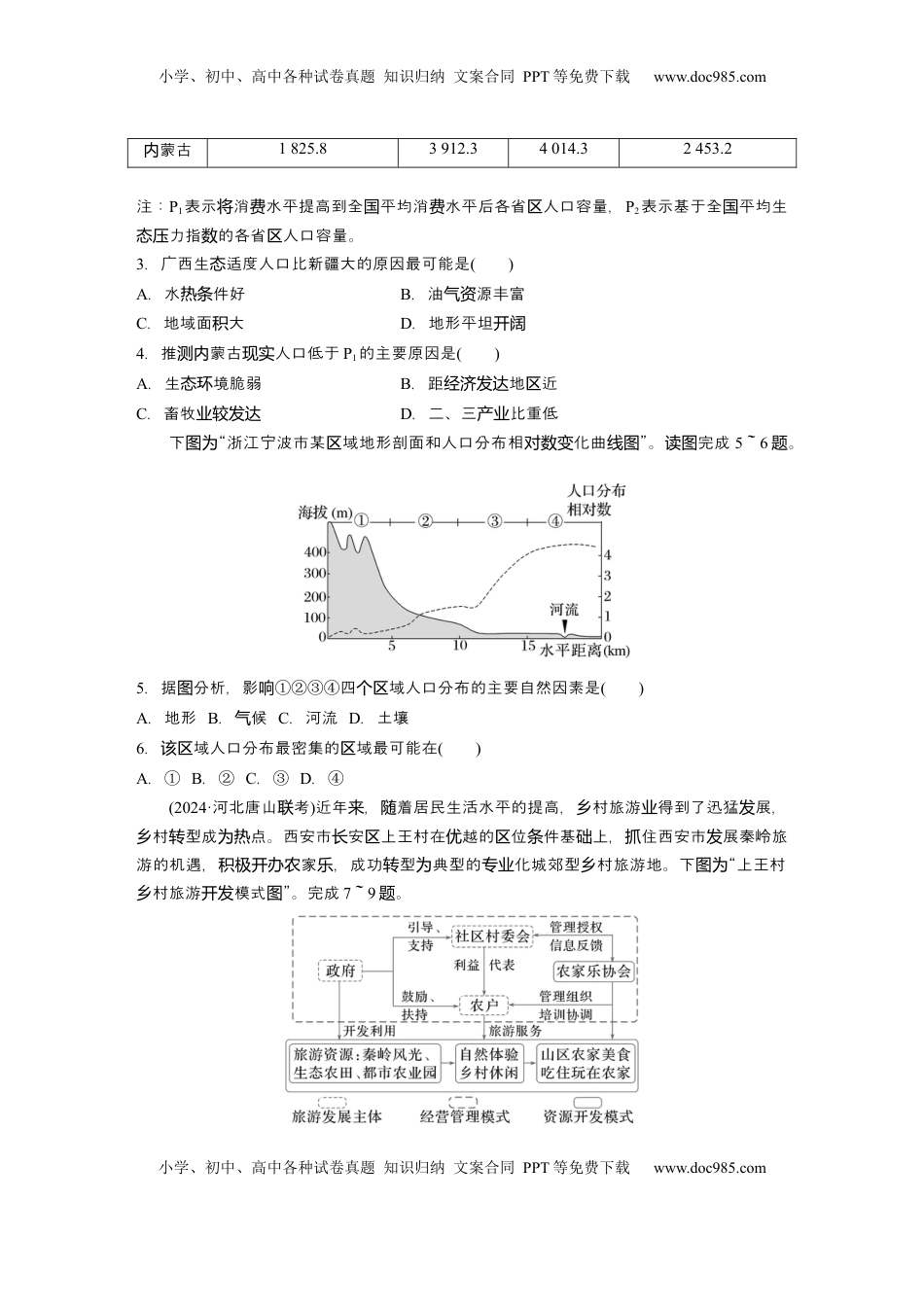 高考地理复习  2025届高中地理一轮复习：单元检测六　人口　乡村和城镇（含解析）.docx