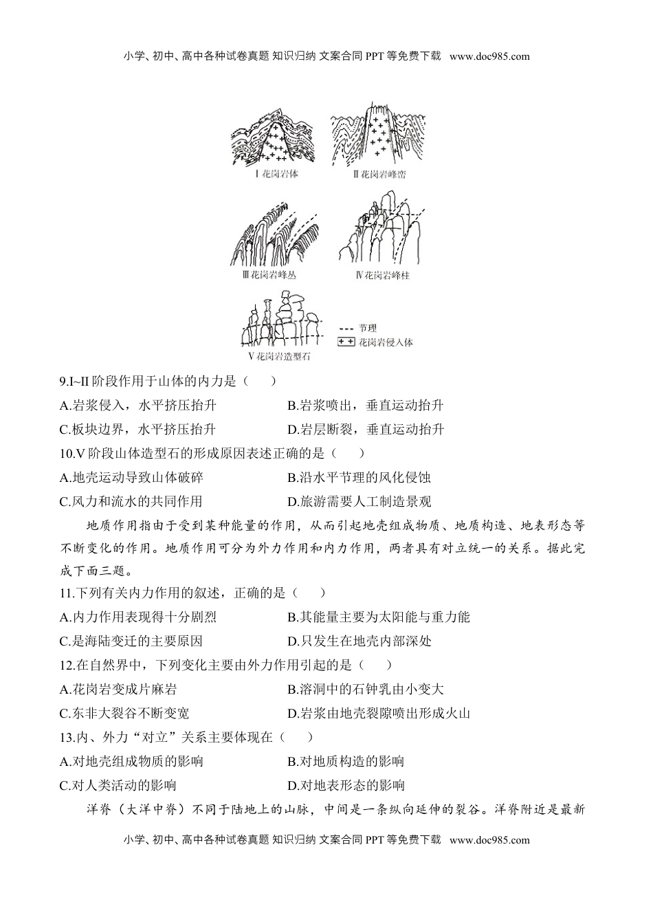 高考地理复习  专题三 地表形态的塑造—2025届高考地理考点剖析同步练习（含答案解析）.docx