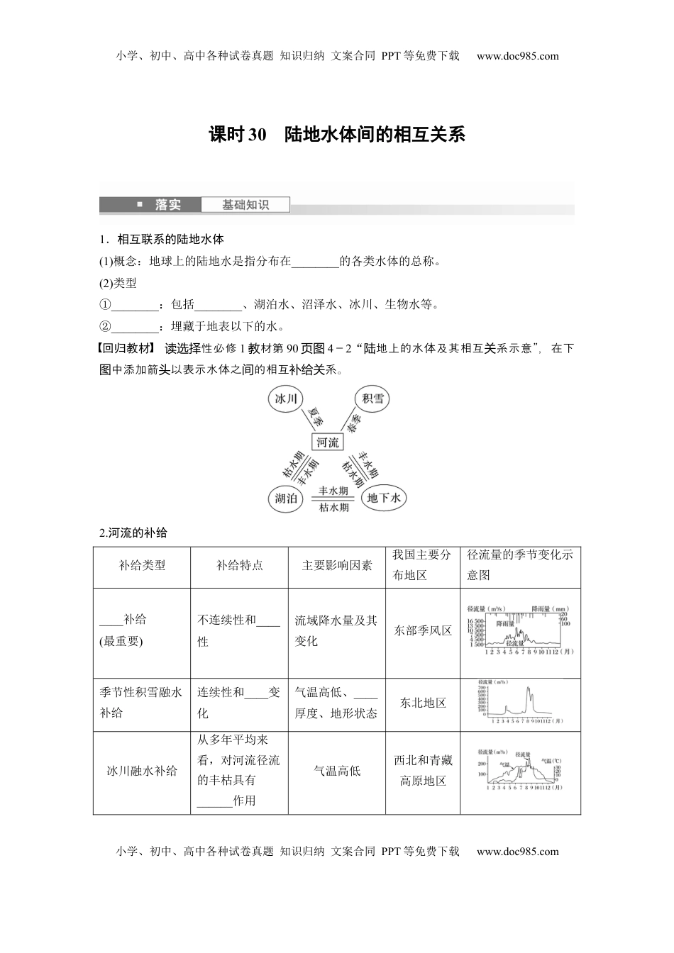 高考地理复习  第一部分 第五章 课时30 陆地水体间的相互关系.docx