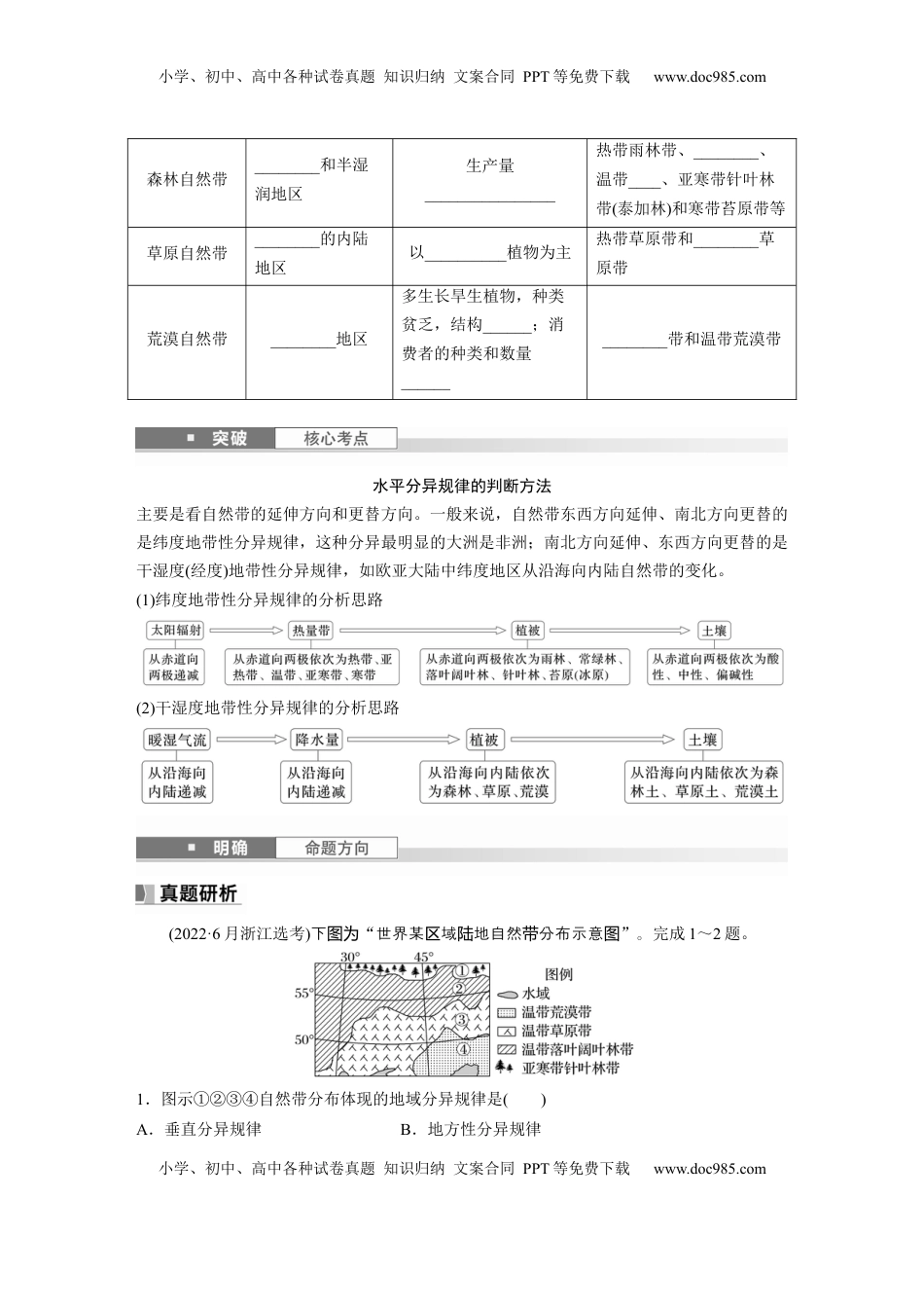 高考地理复习  第一部分 第六章 第2讲 课时37　水平分异规律　地方性分异规律.docx