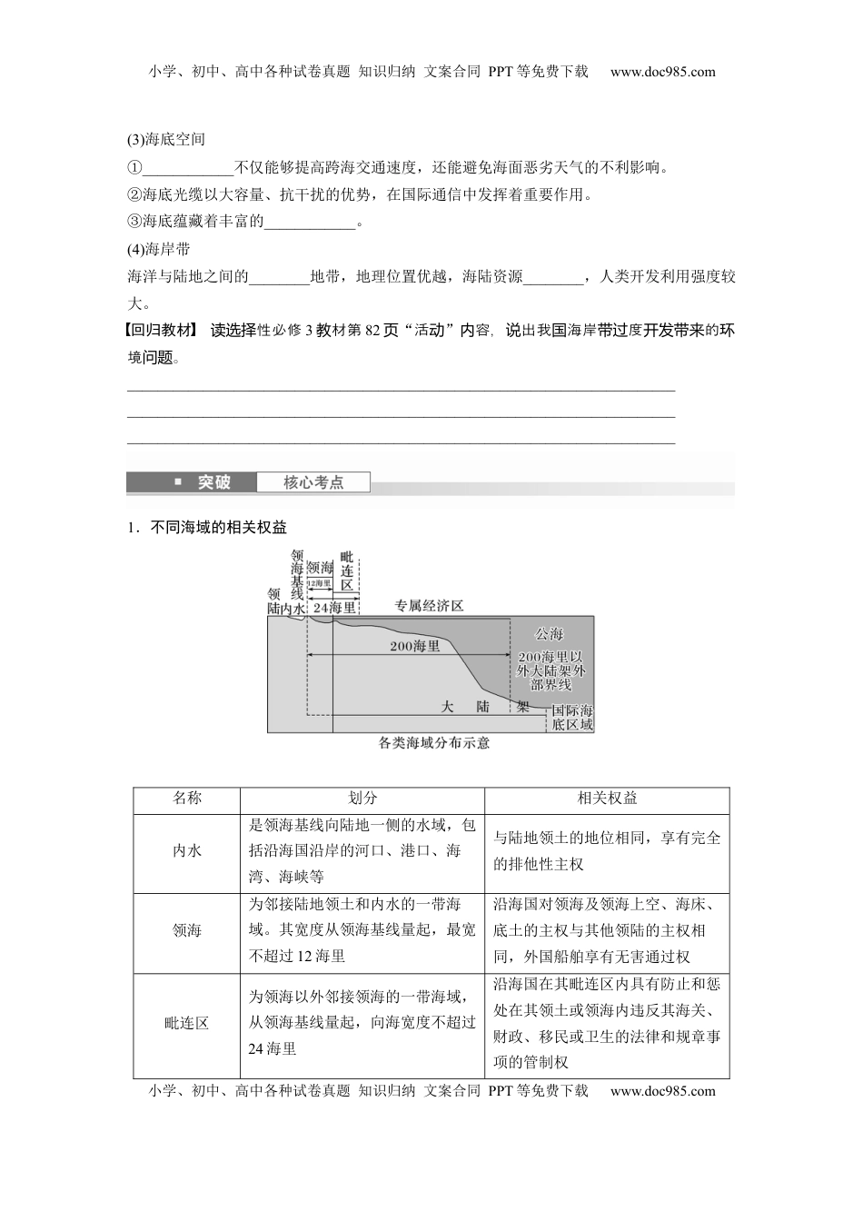 高考地理复习  第四部分 第二章 课时73　海洋空间资源与国家安全.docx