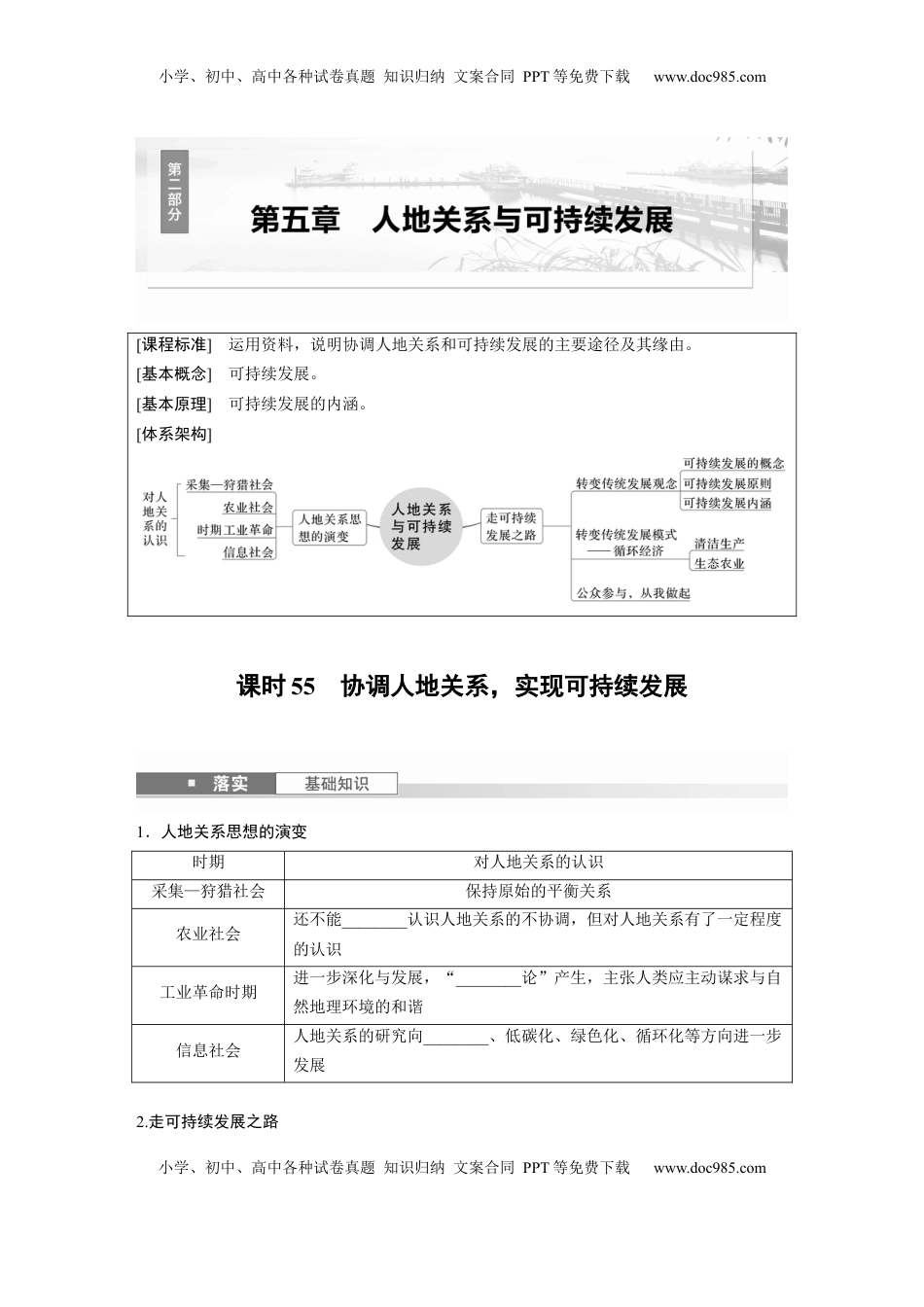 高考地理复习  第二部分 第五章 课时55　协调人地关系，实现可持续发展.docx
