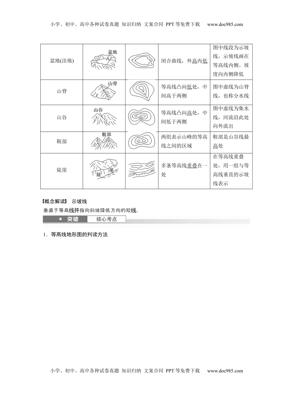 高考地理复习  第一部分 第一章 课时2　等高线地形图的判读和计算 (1).docx