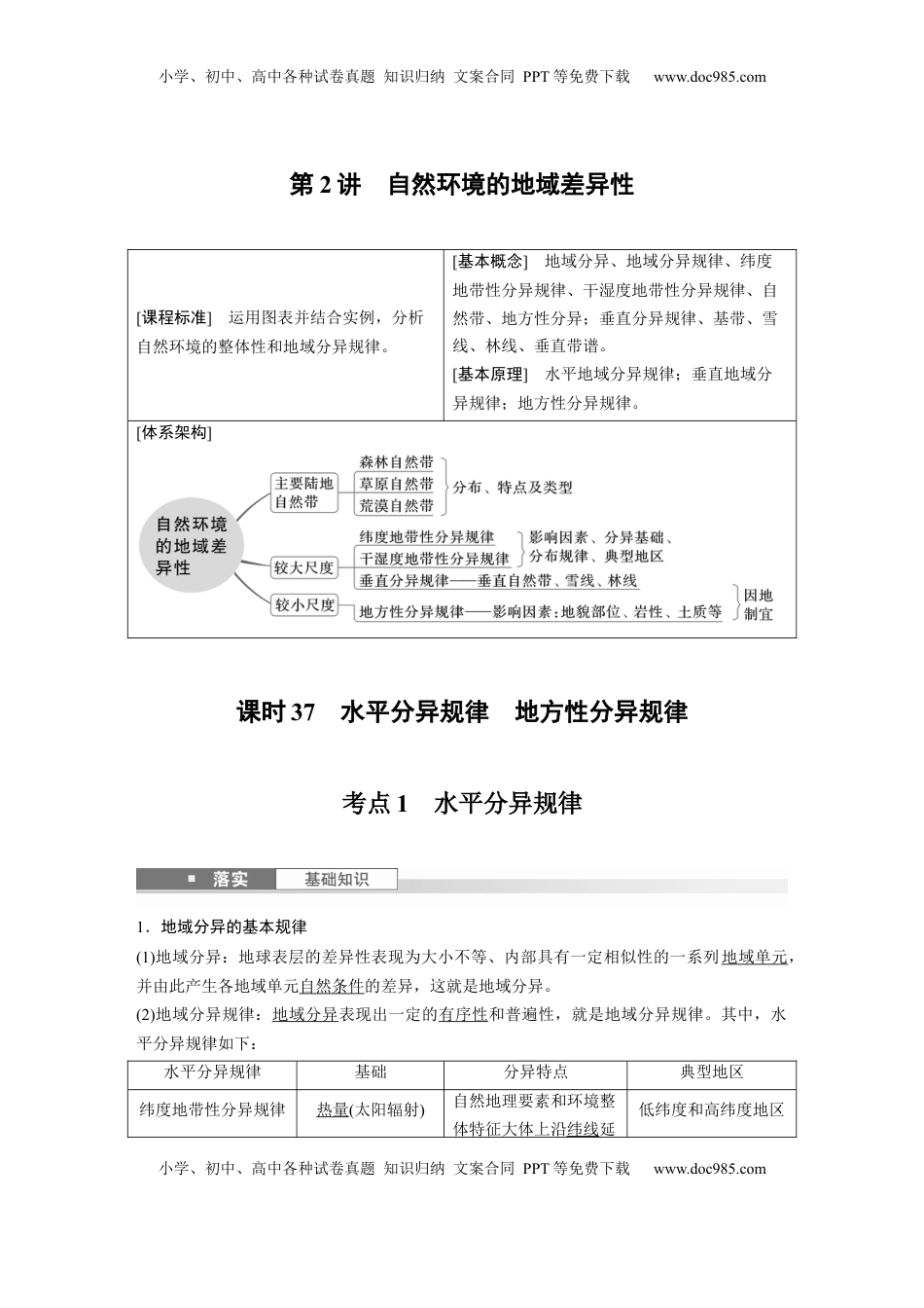 高考地理复习  第一部分 第六章 第2讲 课时37　水平分异规律　地方性分异规律 (1).docx
