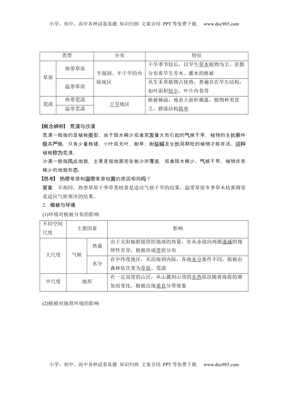 高考地理复习  第一部分 第六章 第1讲 课时34　主要植被与自然环境 (1).docx