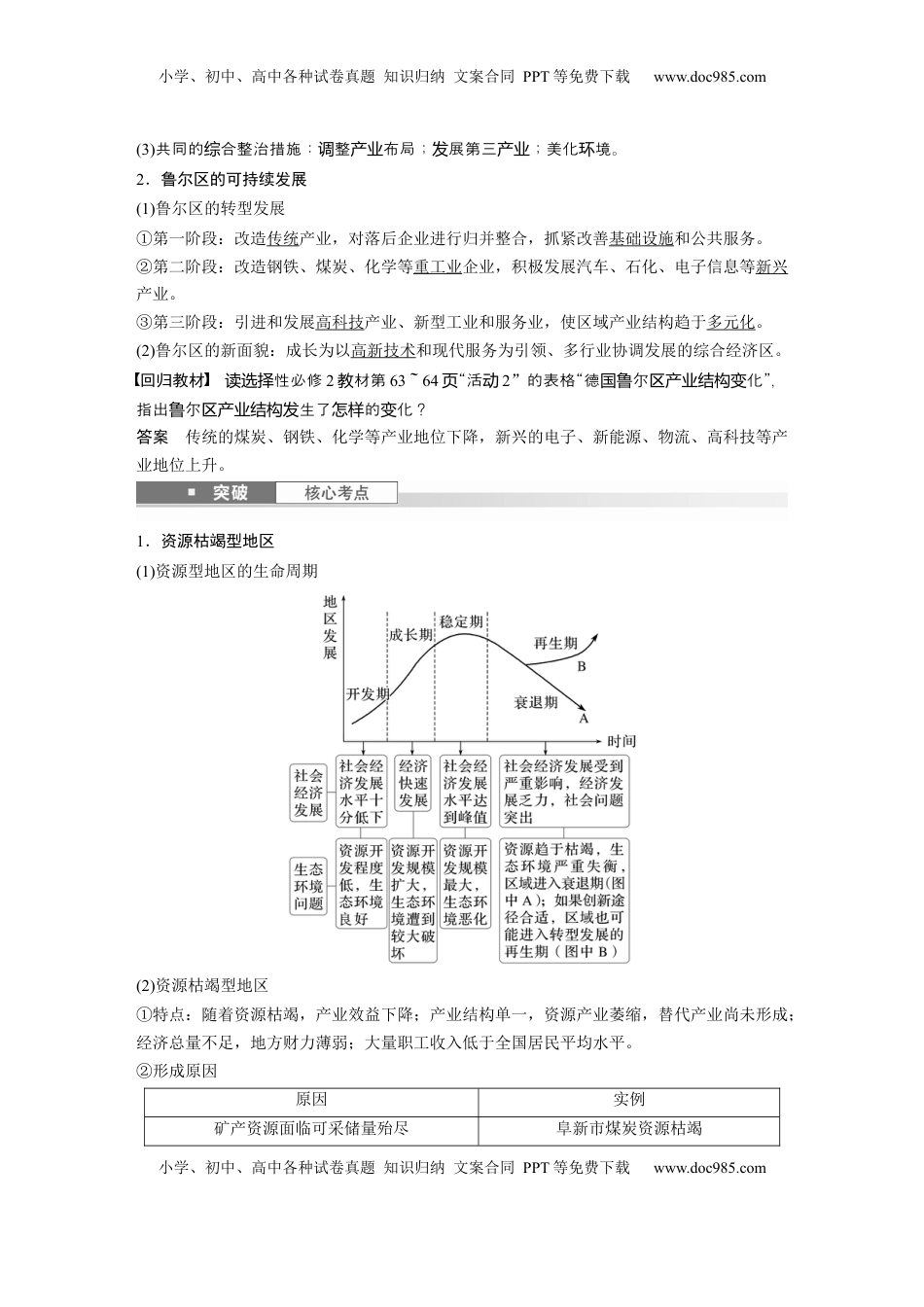 高考地理复习  第三部分 第二章 课时61　资源枯竭型地区的可持续发展——以德国鲁尔区为例 (1).docx