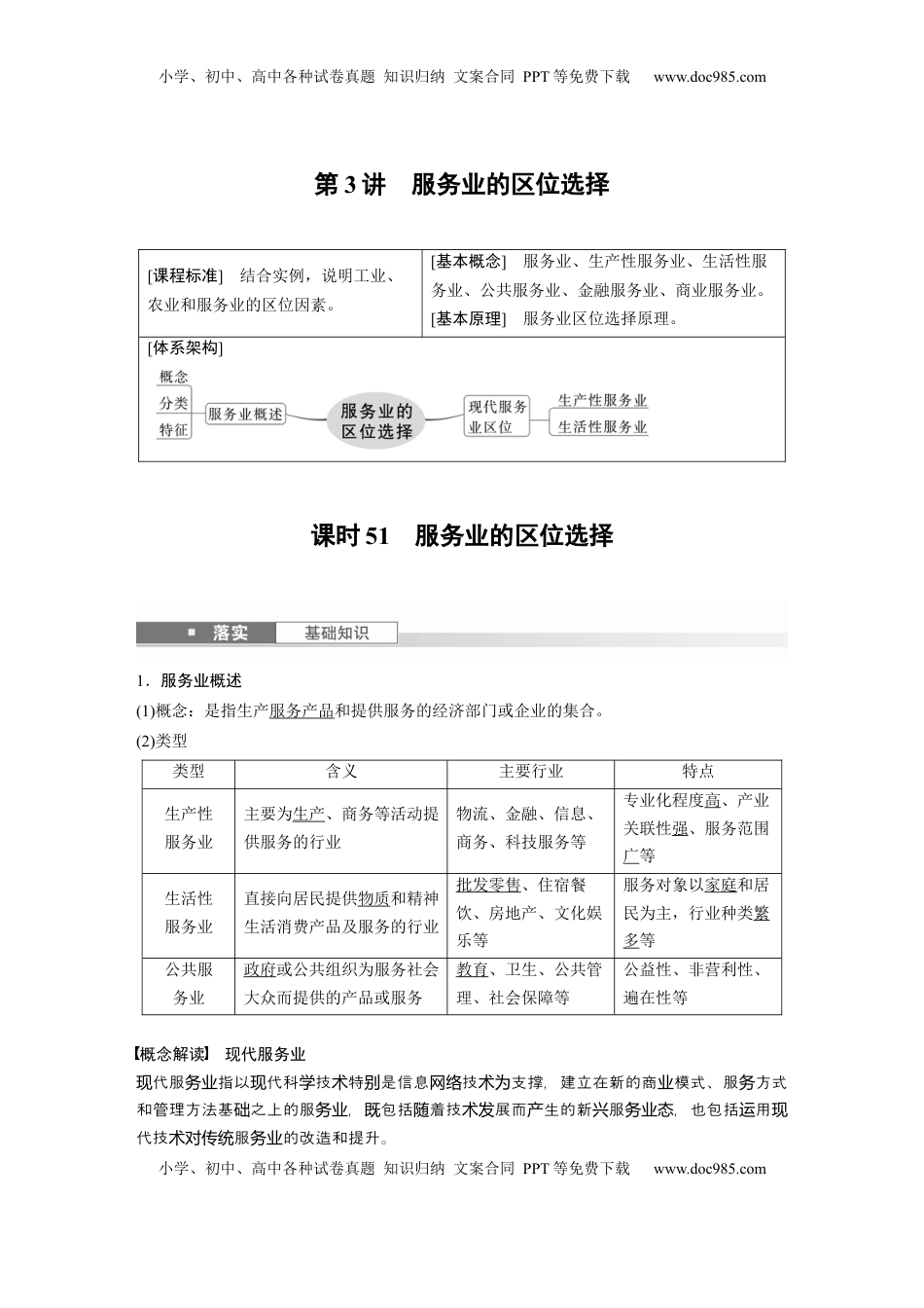 高考地理复习  第二部分 第三章 第3讲 课时51　服务业的区位选择 (1).docx