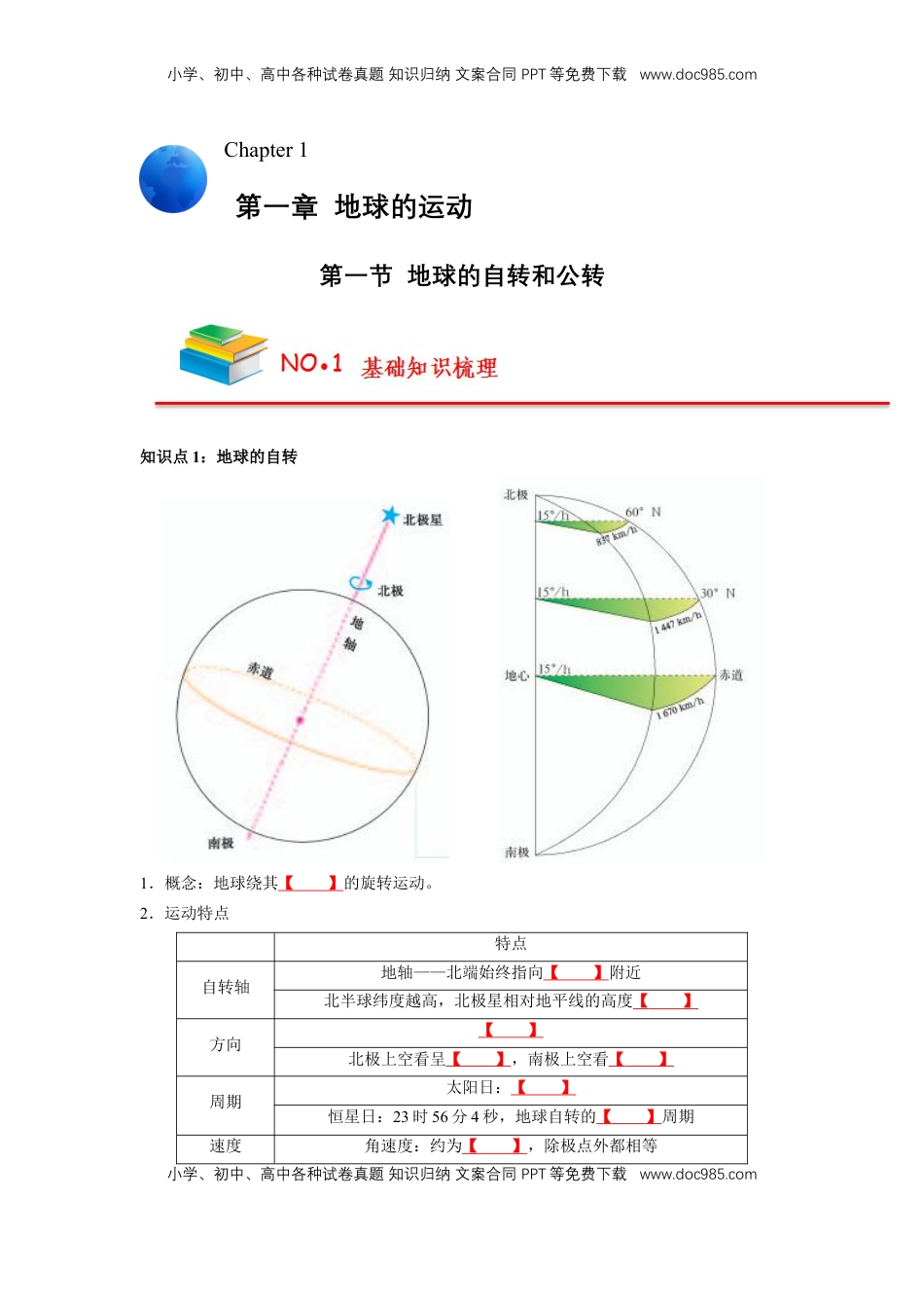 高考地理复习  【人教版选择性必修1】高中地理知识总结（学生版）62页.doc
