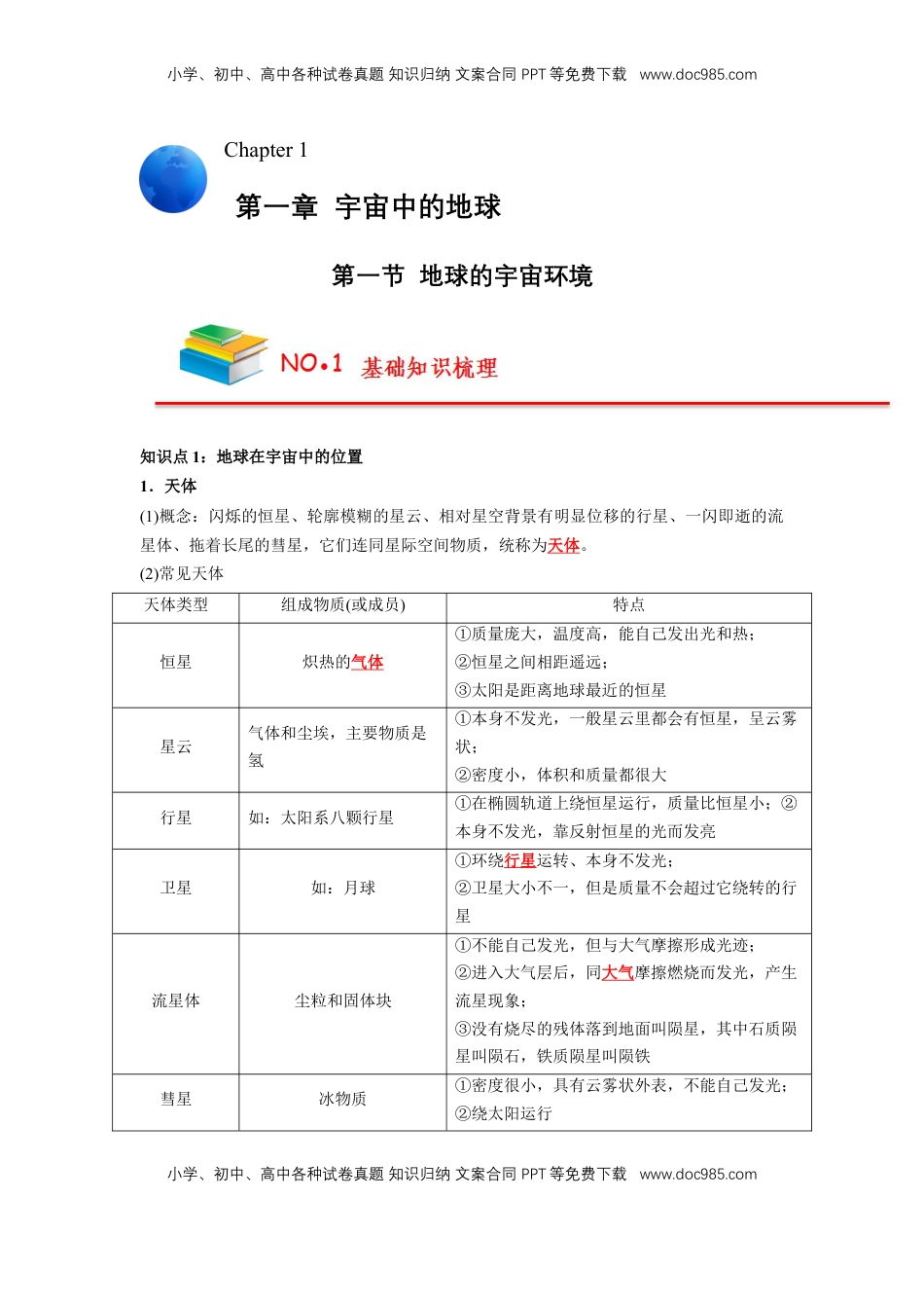 高考地理复习  【人教版必修1】高中地理知识总结（教师版）67页.doc