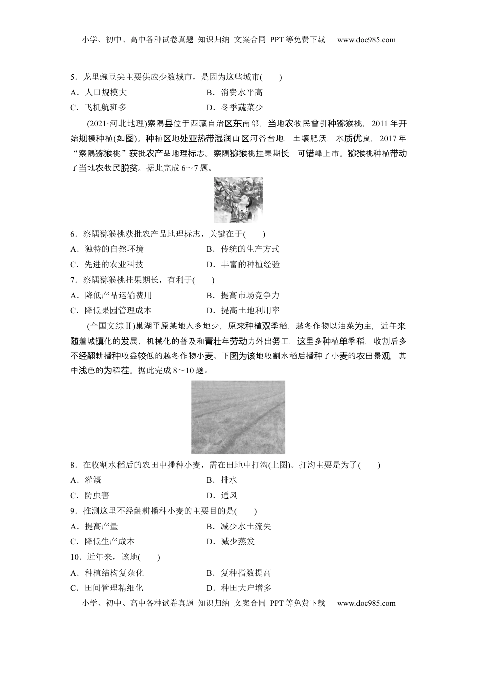 高考地理复习  第三章　第1讲　真题专练 (1).docx