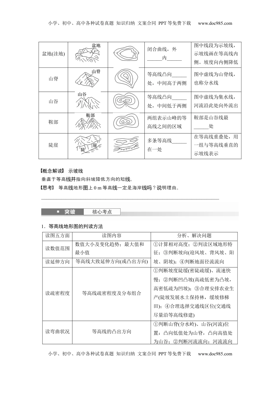 高考地理复习  第一章　课时2　等高线地形图的判读和计算.docx
