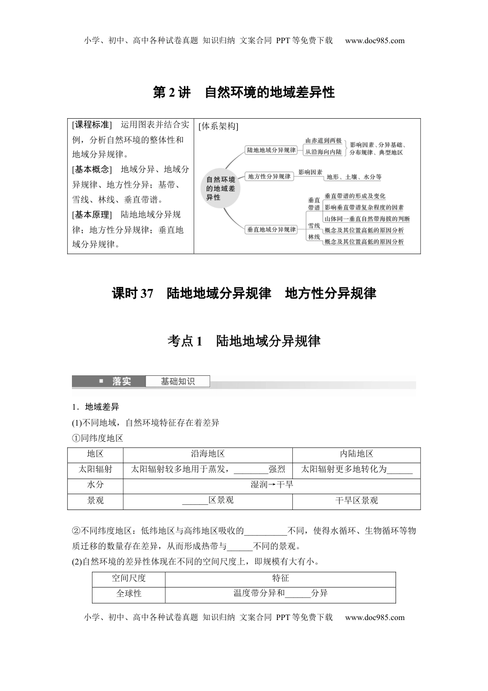高考地理复习  第六章　第2讲　课时37　陆地地域分异规律　地方性分异规律.docx