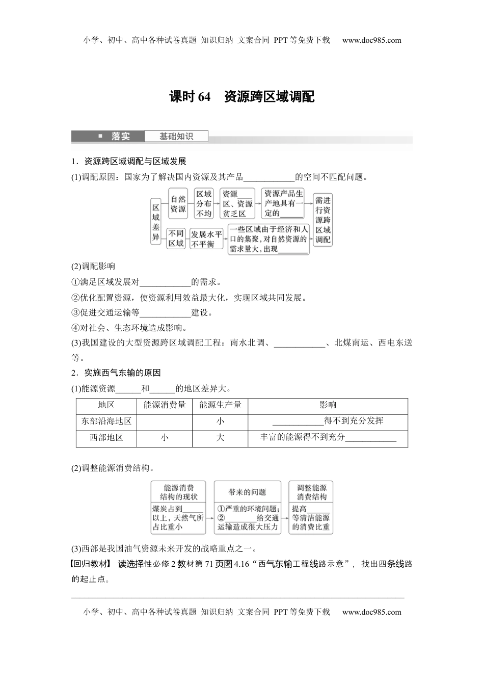 高考地理复习  第四章　课时64　资源跨区域调配.docx