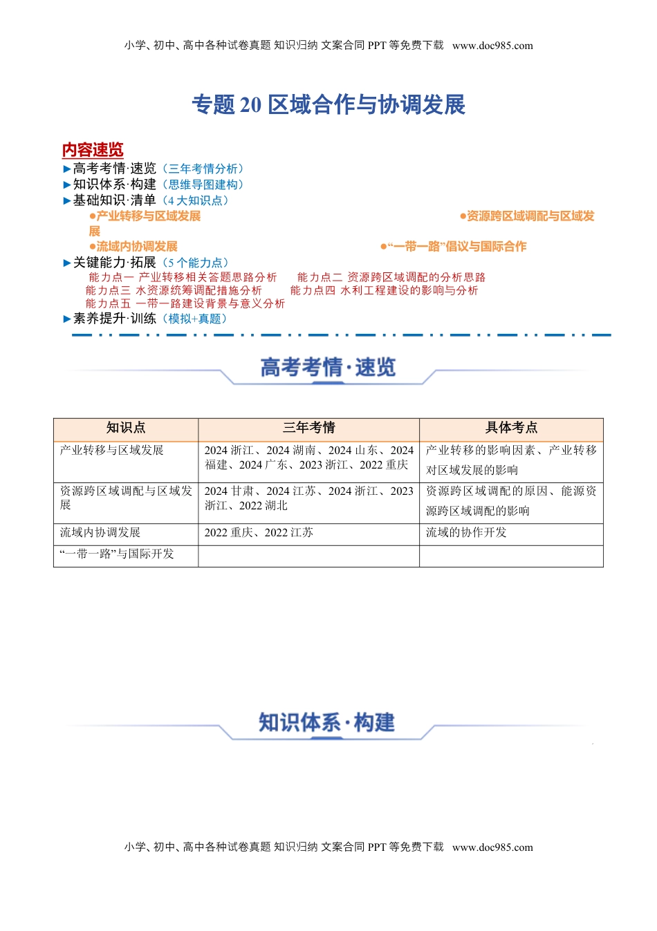 高考地理复习  专题20 区域合作与协调发展（思维导图 4大知识点 5个能力拓展）-【上好课】2025年高考地理一轮复习知识清单[h][46980420].docx