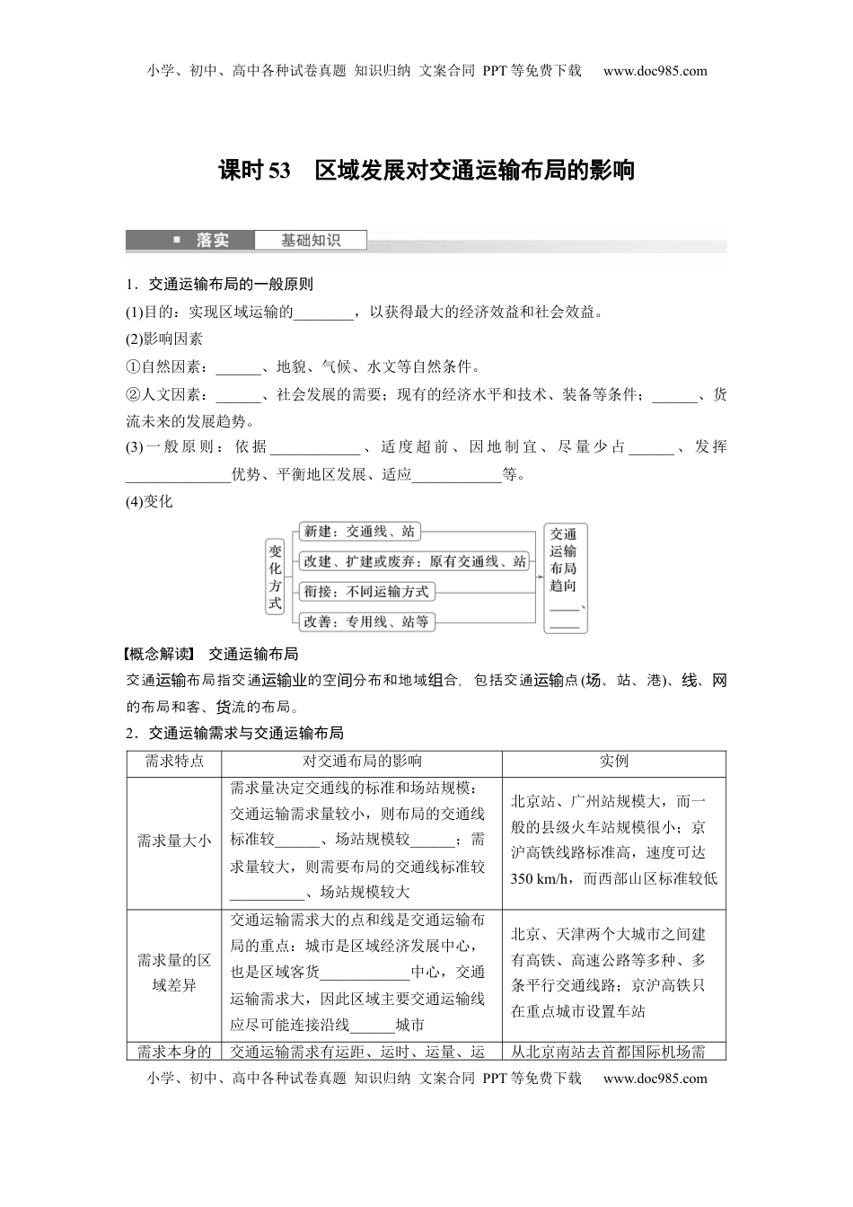 高考地理复习  第四章　课时53　区域发展对交通运输布局的影响.docx