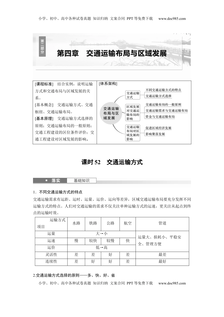 高考地理复习  第四章　课时52　交通运输方式.docx
