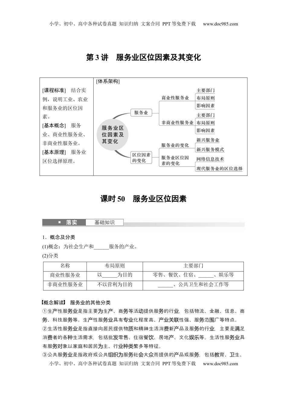 高考地理复习  第三章　第3讲　课时50　服务业区位因素.docx