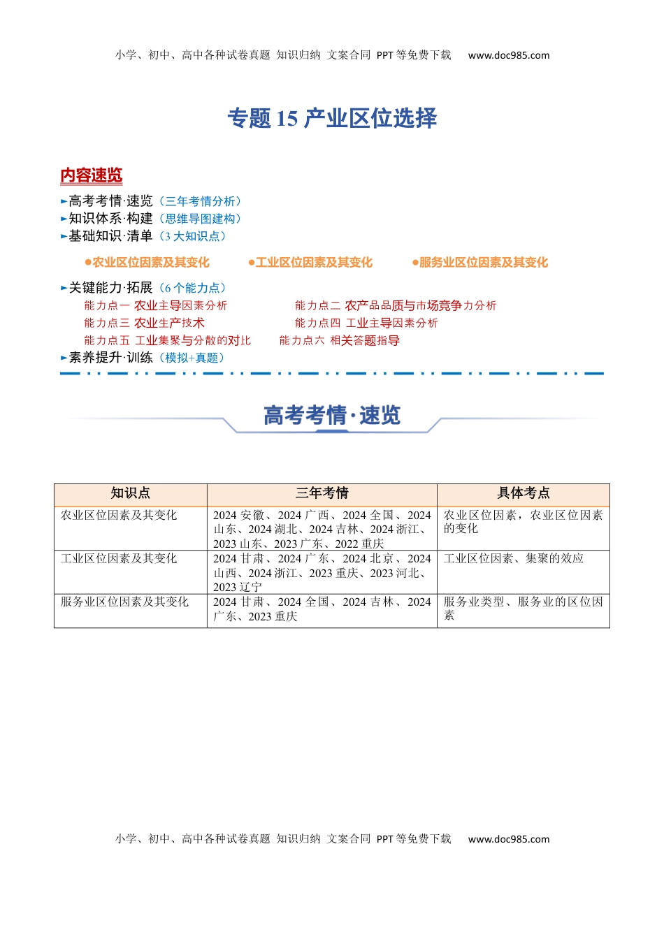 高考地理复习  专题15+产业区位选择（思维导图+3大知识点+6个能力拓展）-【上好课】2025年高考地理一轮复习知识清单.docx