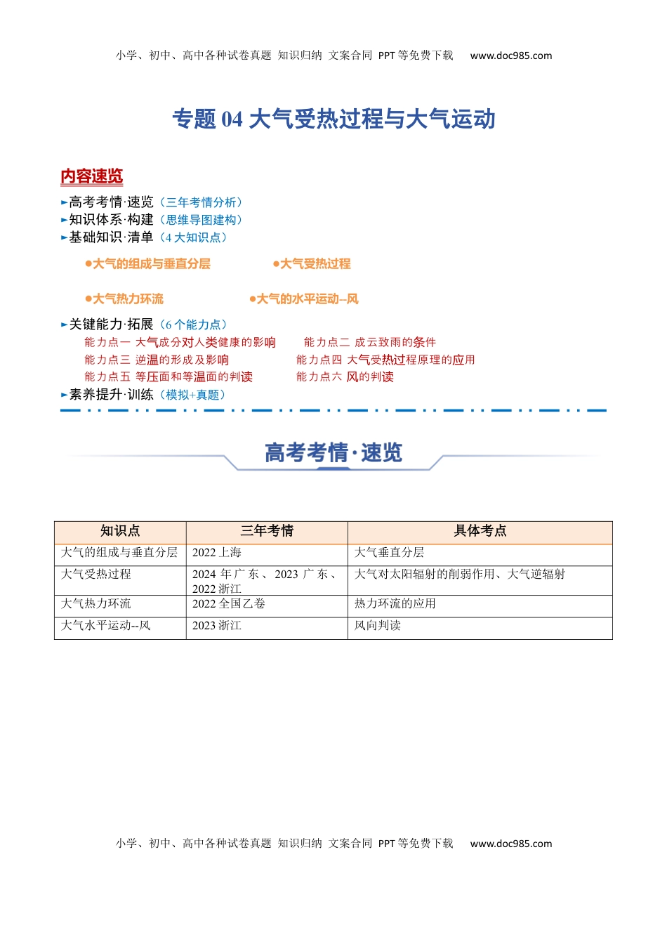 高考地理复习  专题04+大气受热过程与大气运动（思维导图+4大知识点+6个能力拓展）-2025年高考地理一轮复习知识清单.docx