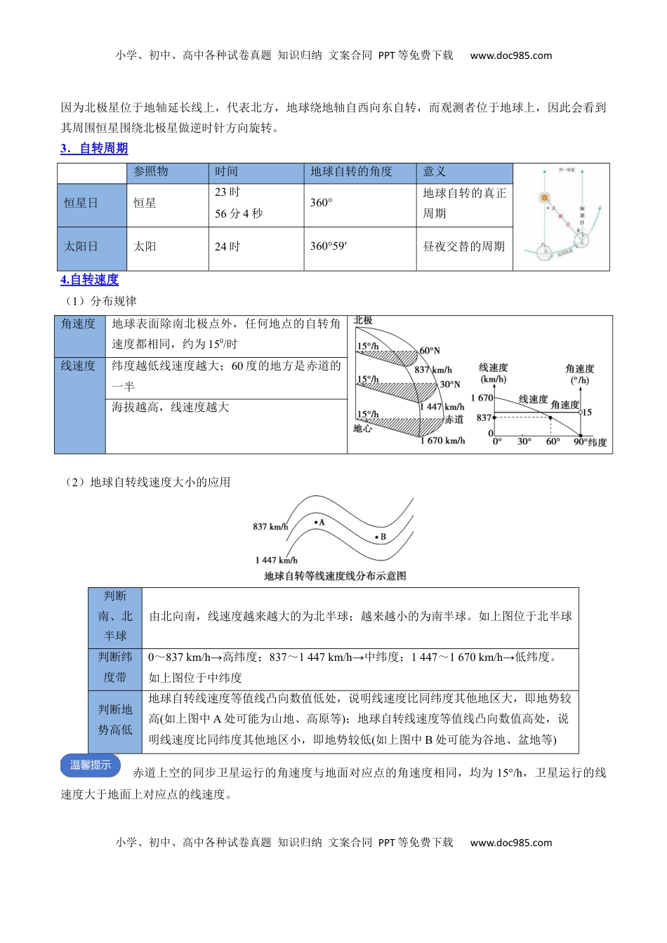 高考地理复习  专题03+地球运动（思维导图+4大知识点+5个能力拓展）-2025年高考地理一轮复习知识清单.docx