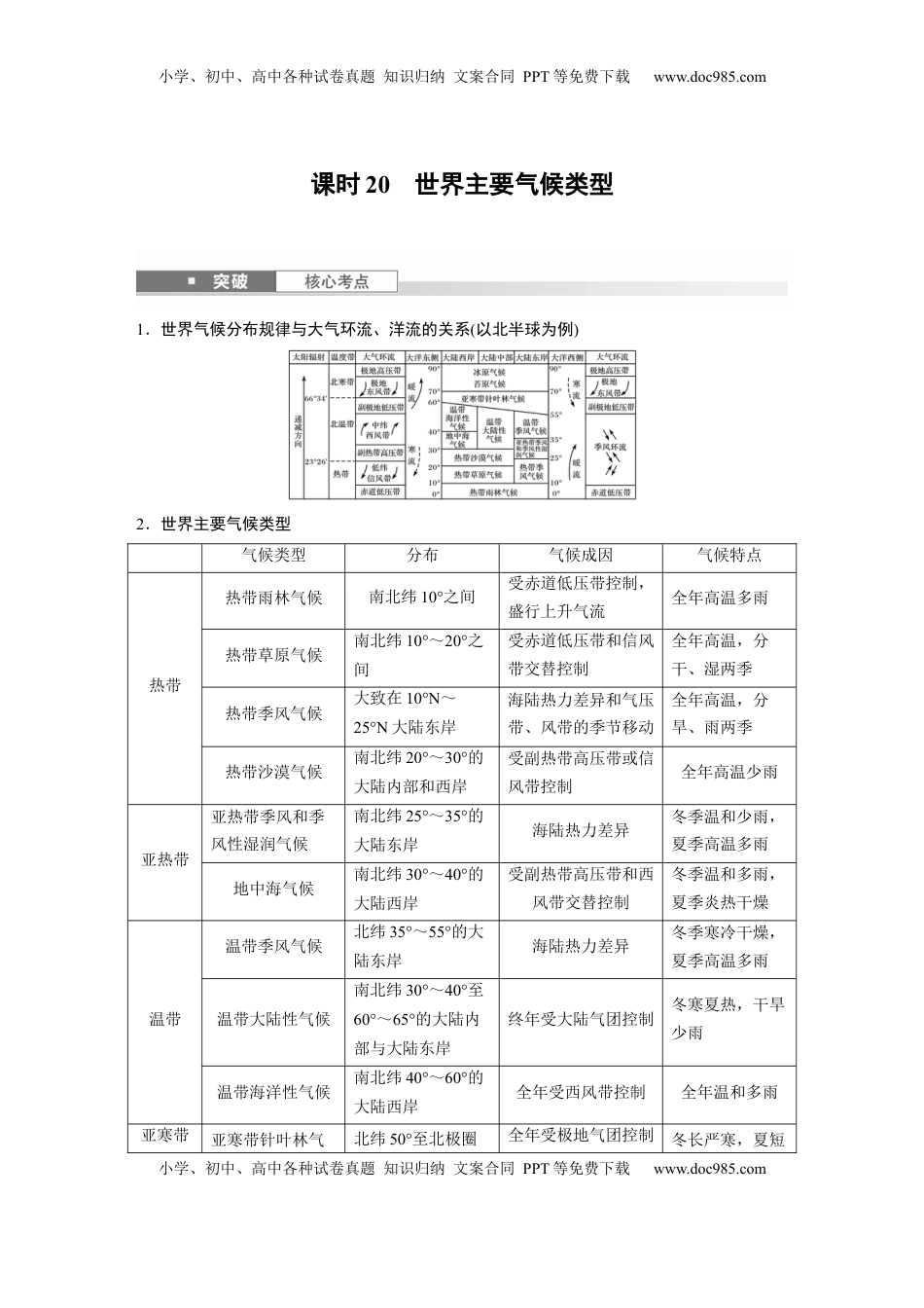 高考地理复习  第三章　第4讲　课时20　世界主要气候类型 (1).docx