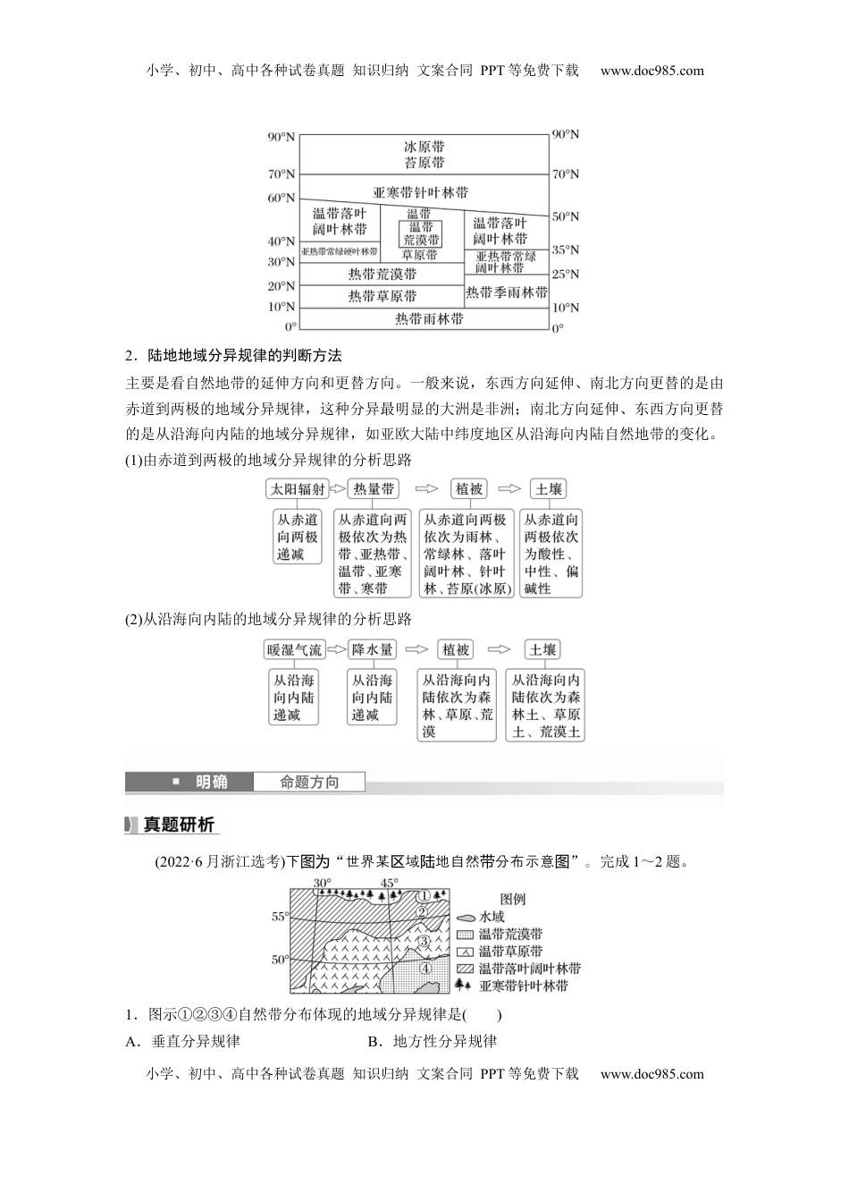 高考地理复习  第六章　第2讲　课时37　陆地地域分异规律　地方性分异规律 (1).docx